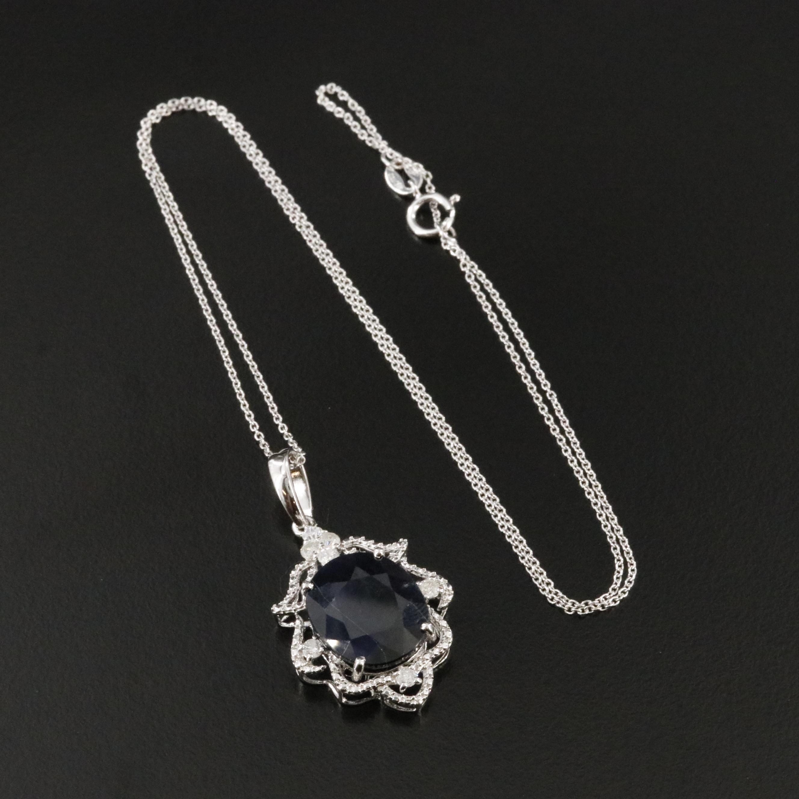 Oscar Friedman Sterling Filled Corundum and Diamond Pendant Necklace