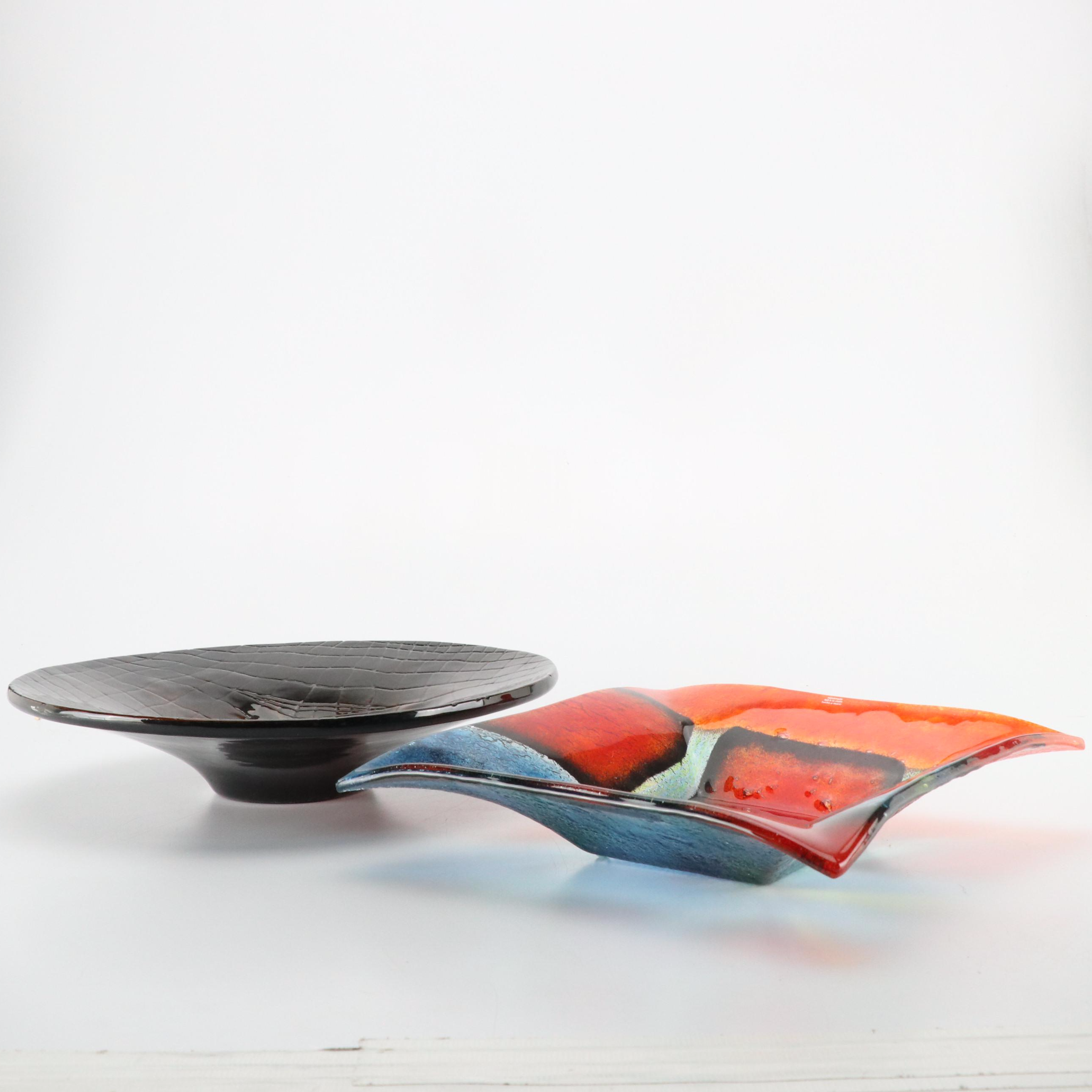 Crate & Barrel "Sandia" Square Bowl with B Ware Malibu Crocodile Embossed Bowl