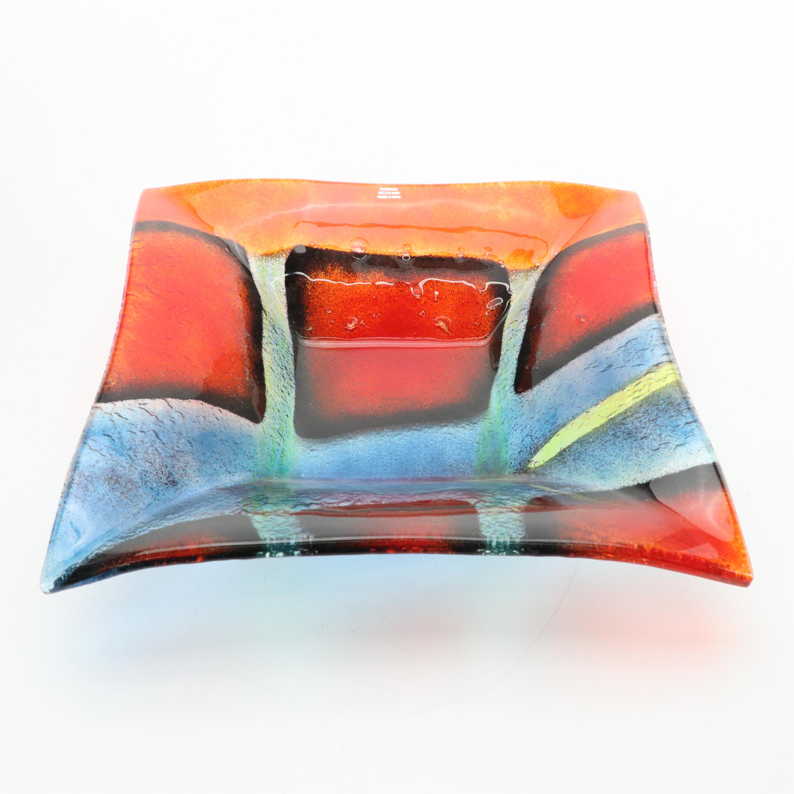 Crate & Barrel "Sandia" Square Bowl with B Ware Malibu Crocodile Embossed Bowl