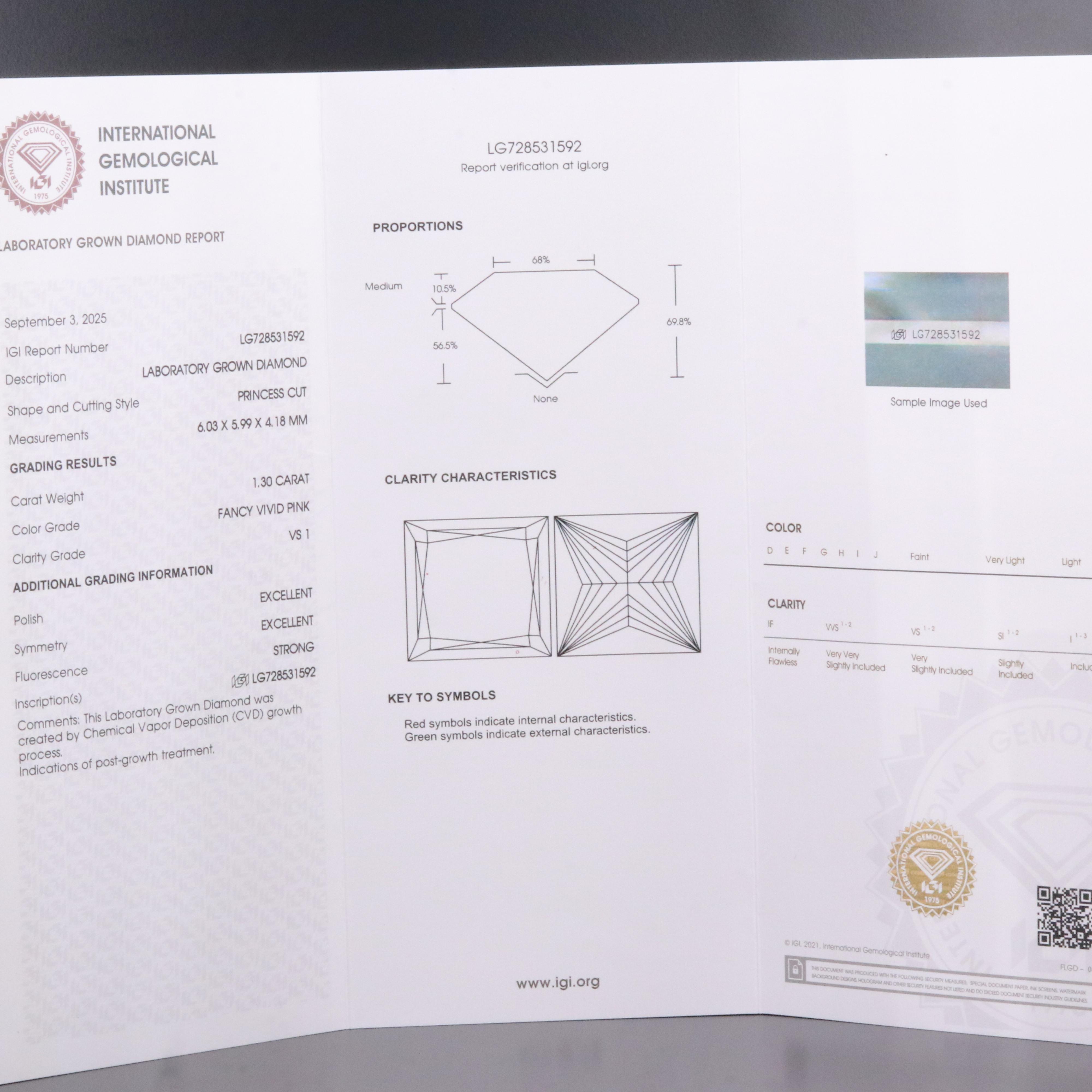 Loose 1.30 CT Lab Grown Fancy Pink Diamond with IGI Report