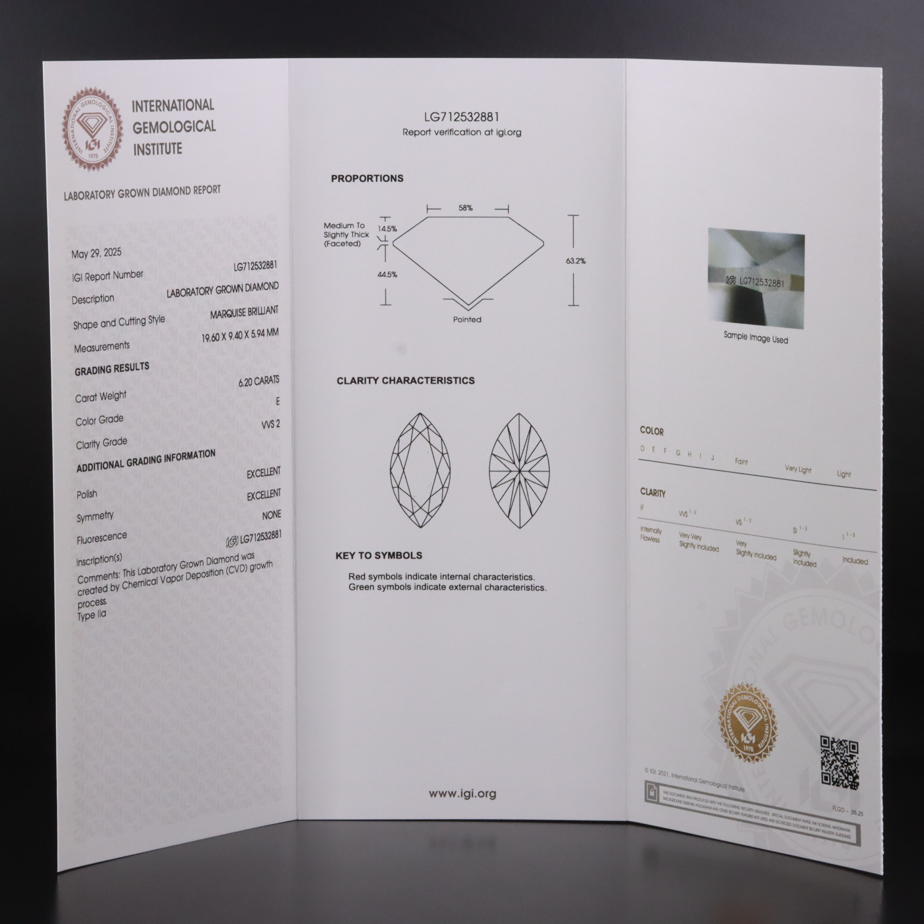 Loose 6.20 CT Lab Grown Diamond with IGI Report
