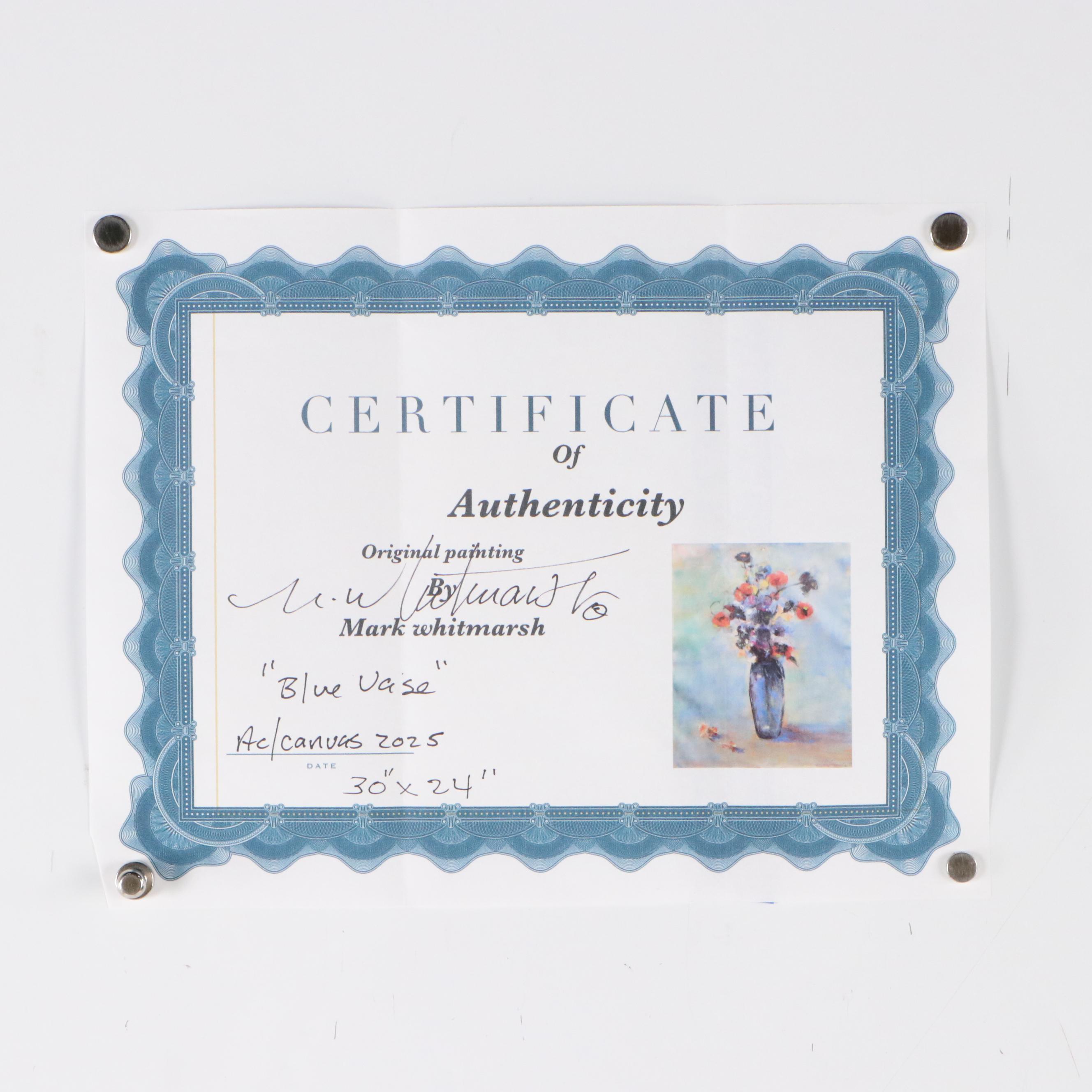 Mark Whitmarsh Acrylic Painting "Blue Vase," 2025