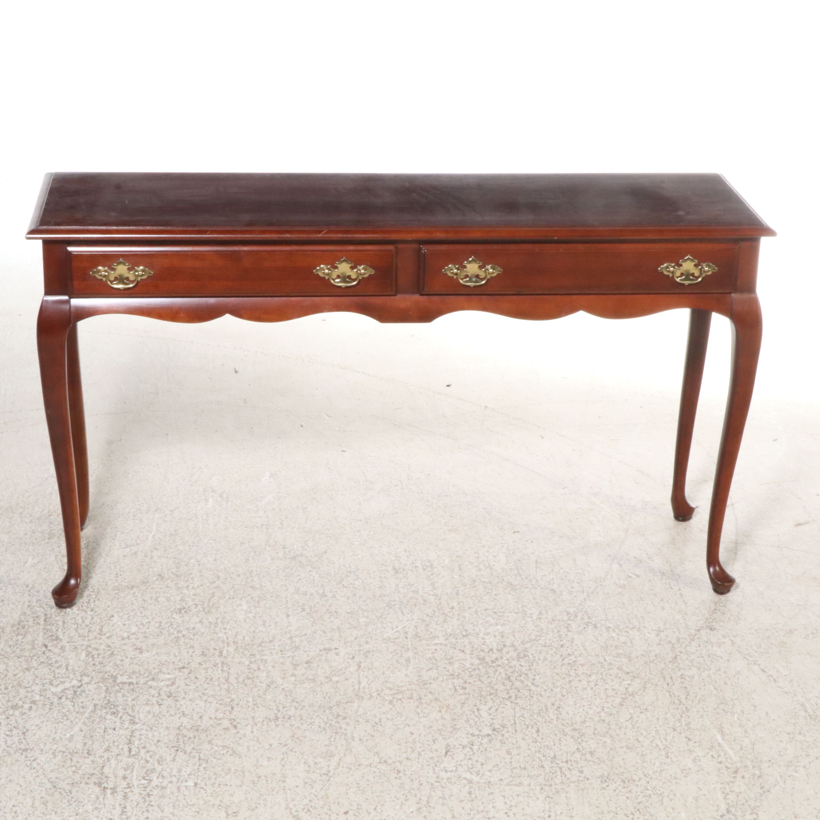 Queen Anne Style Cherry Two-Drawer Console Table