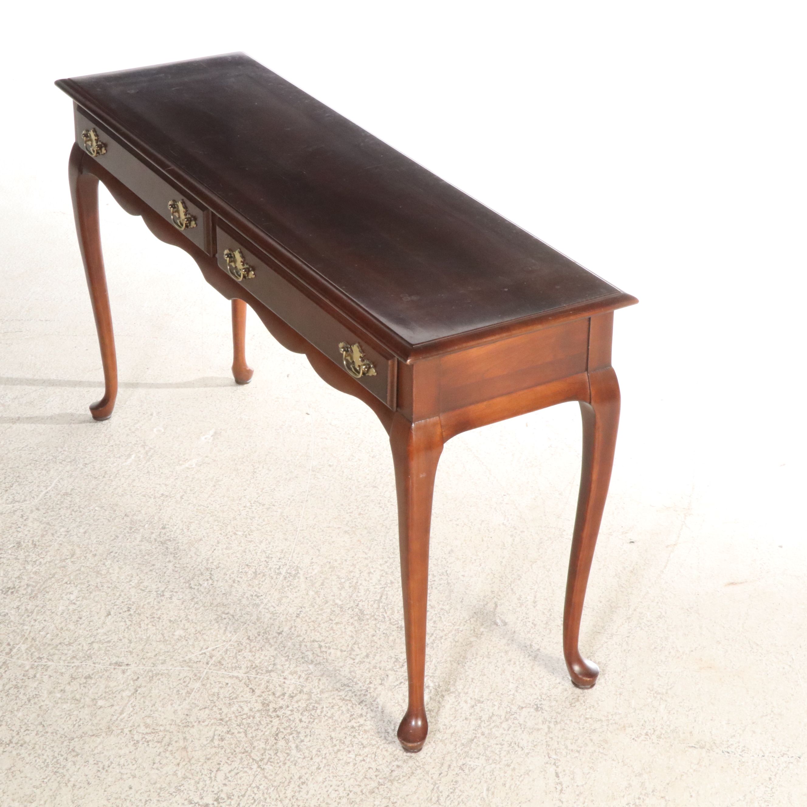 Queen Anne Style Cherry Two-Drawer Console Table