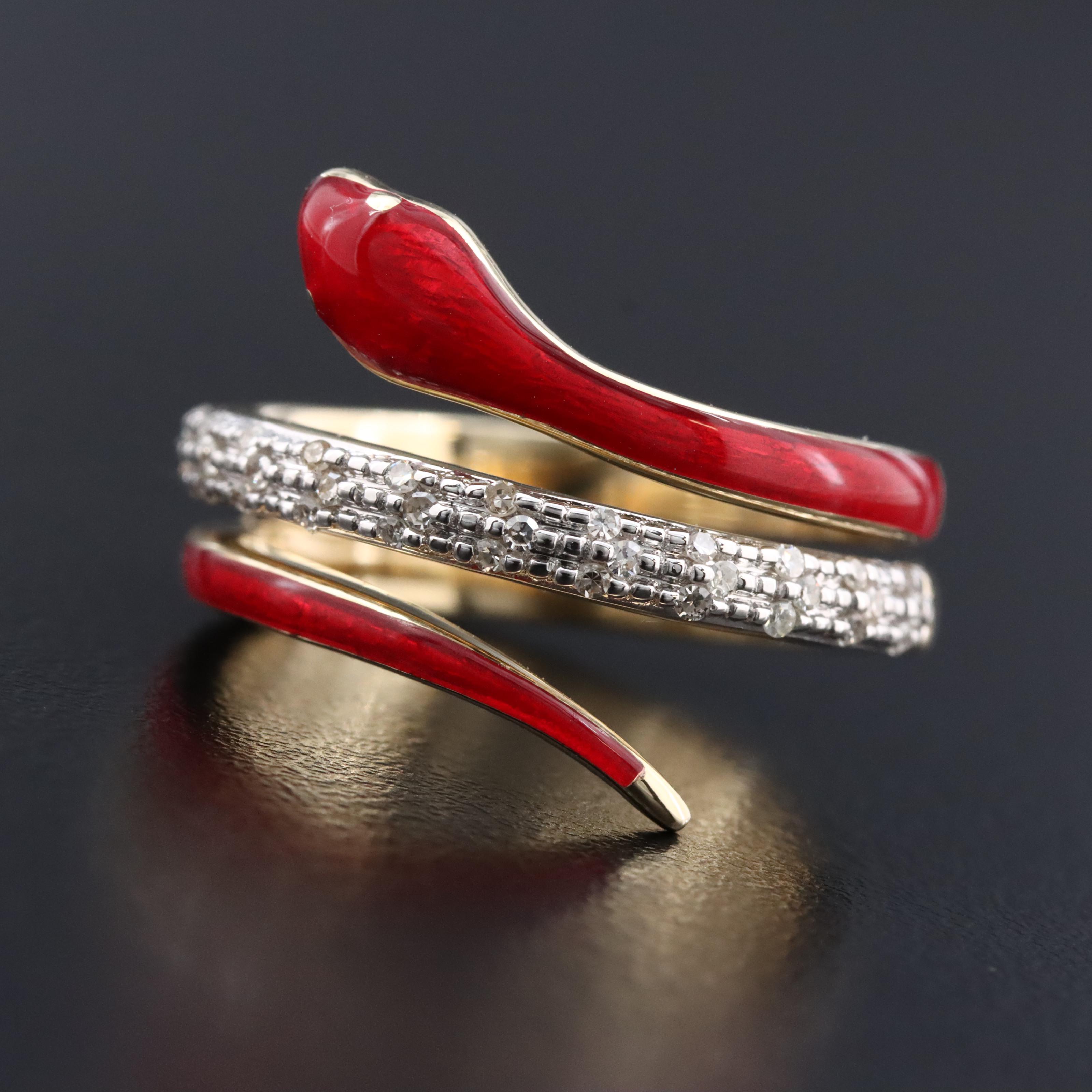 14K Diamond and Enamel Snake Ring