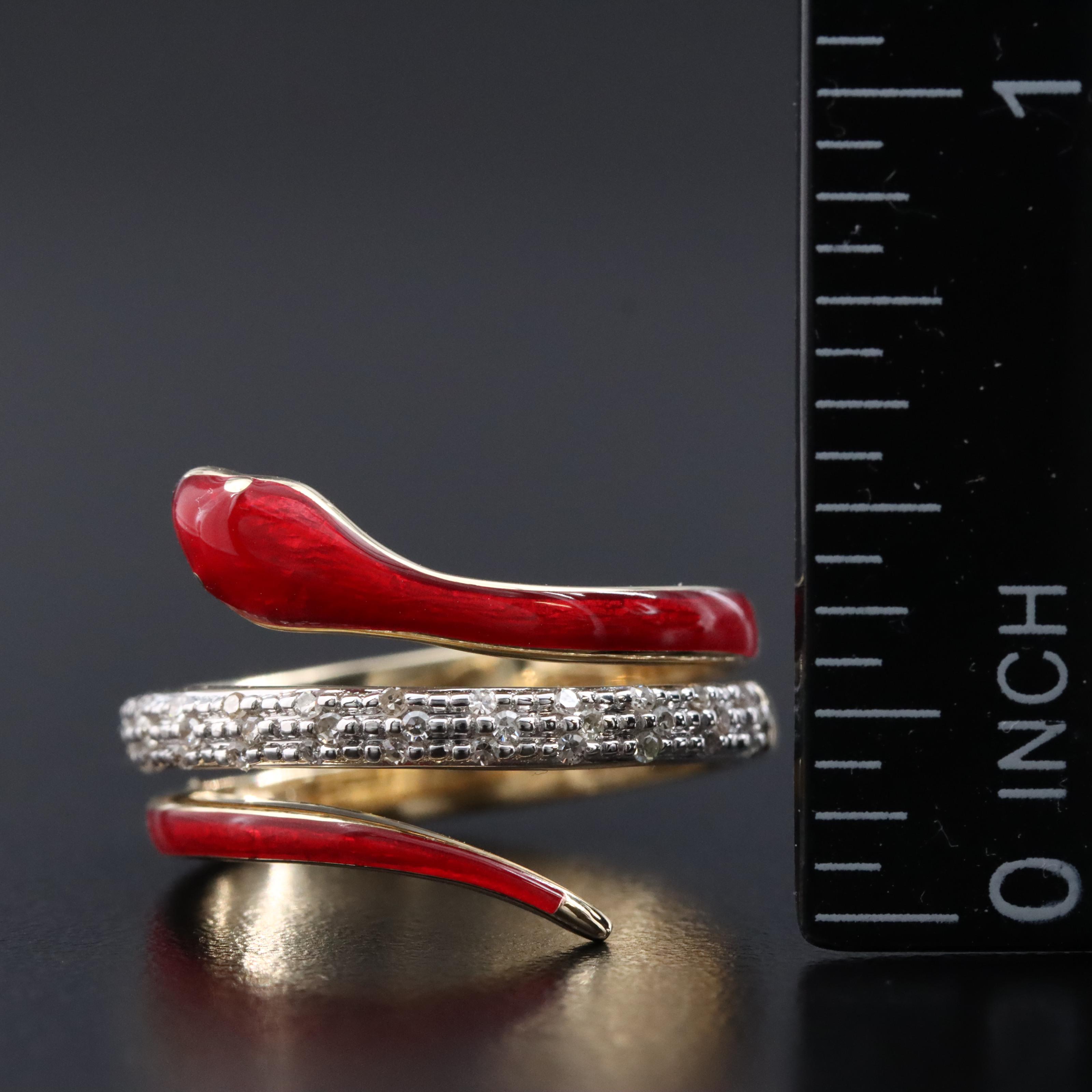 14K Diamond and Enamel Snake Ring