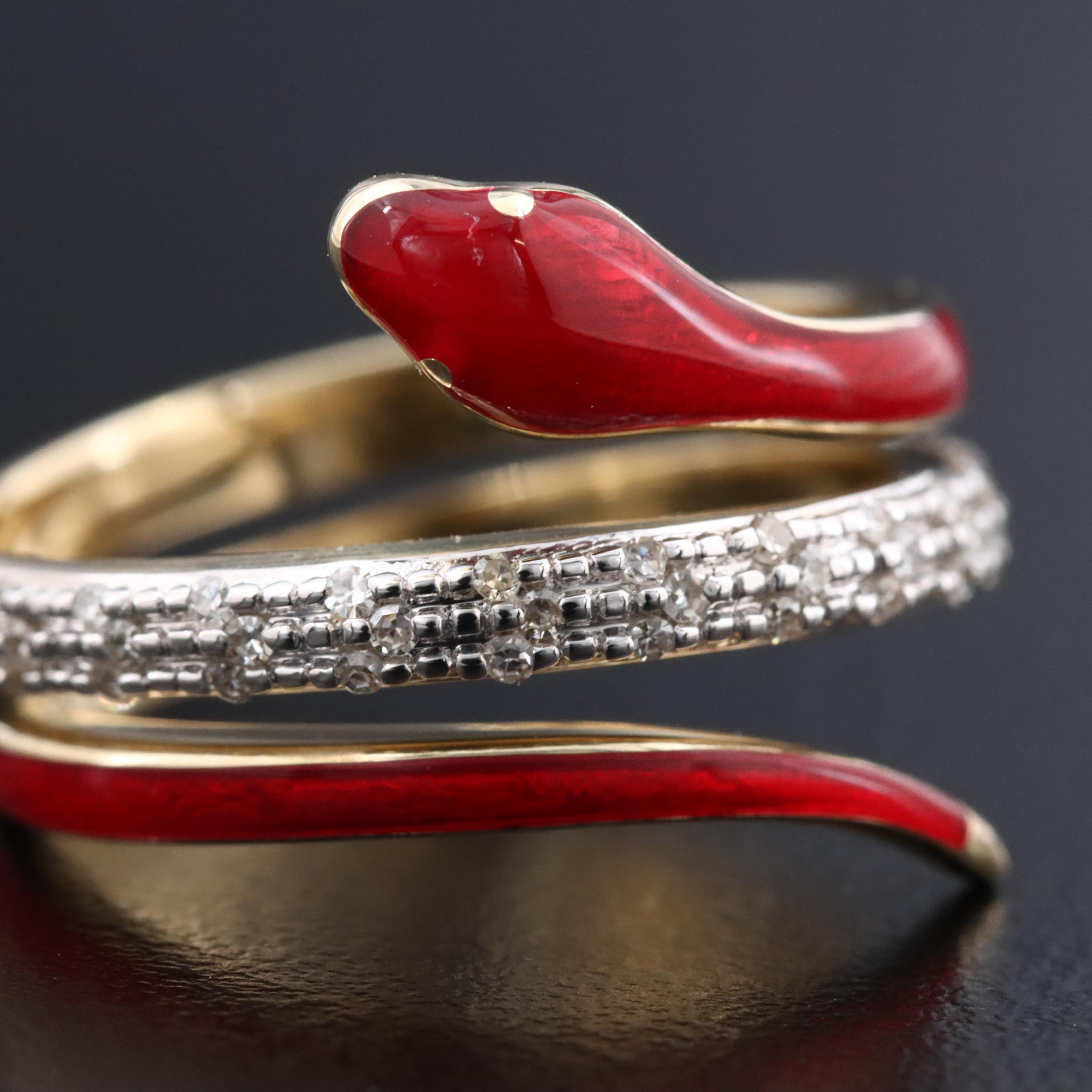 14K Diamond and Enamel Snake Ring