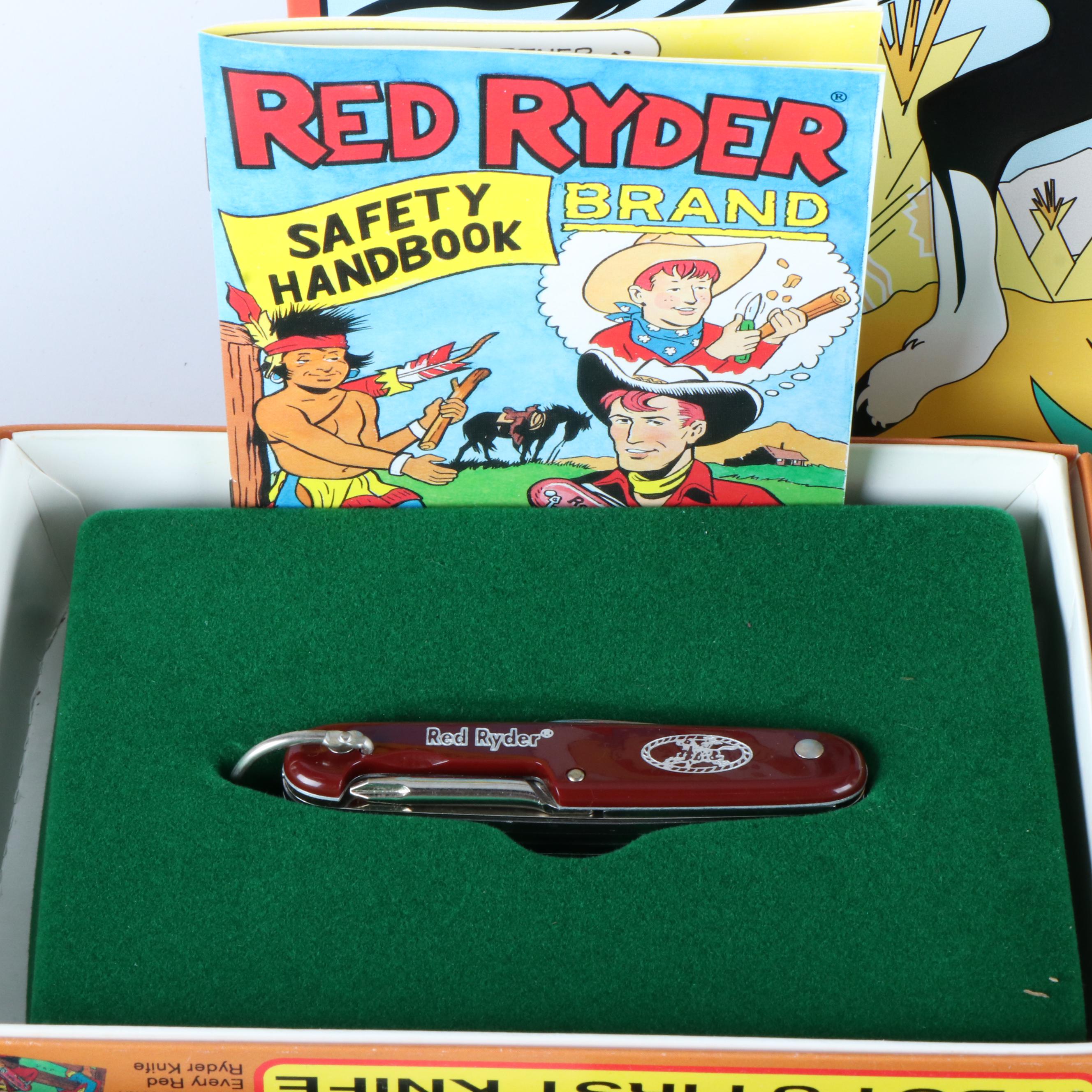 Thirteen Red Rider Pocket Knives a Bowie Knife and Other Red Rider Items