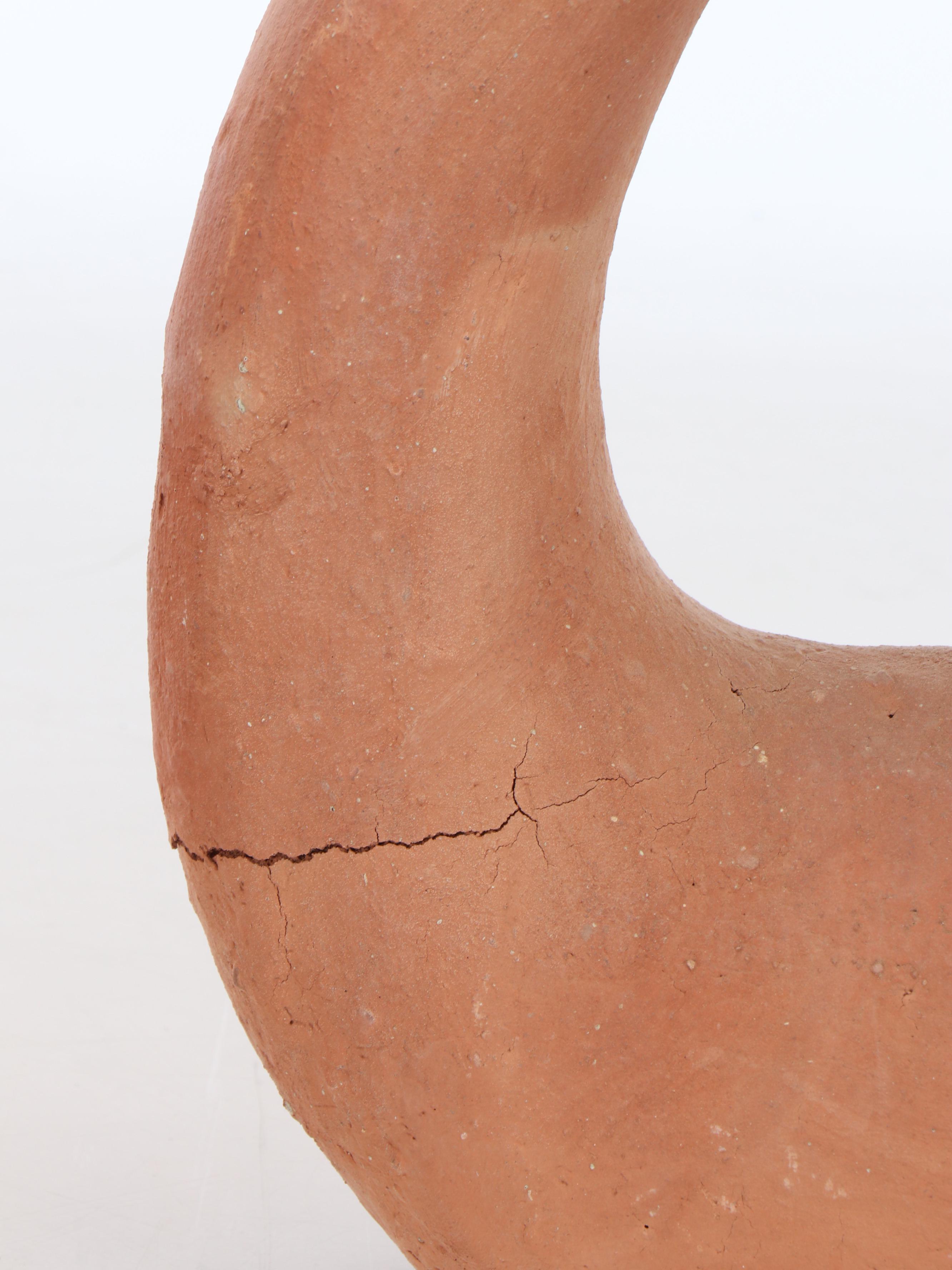 Pair of Unglazed Terracotta Ring Bottle Vases