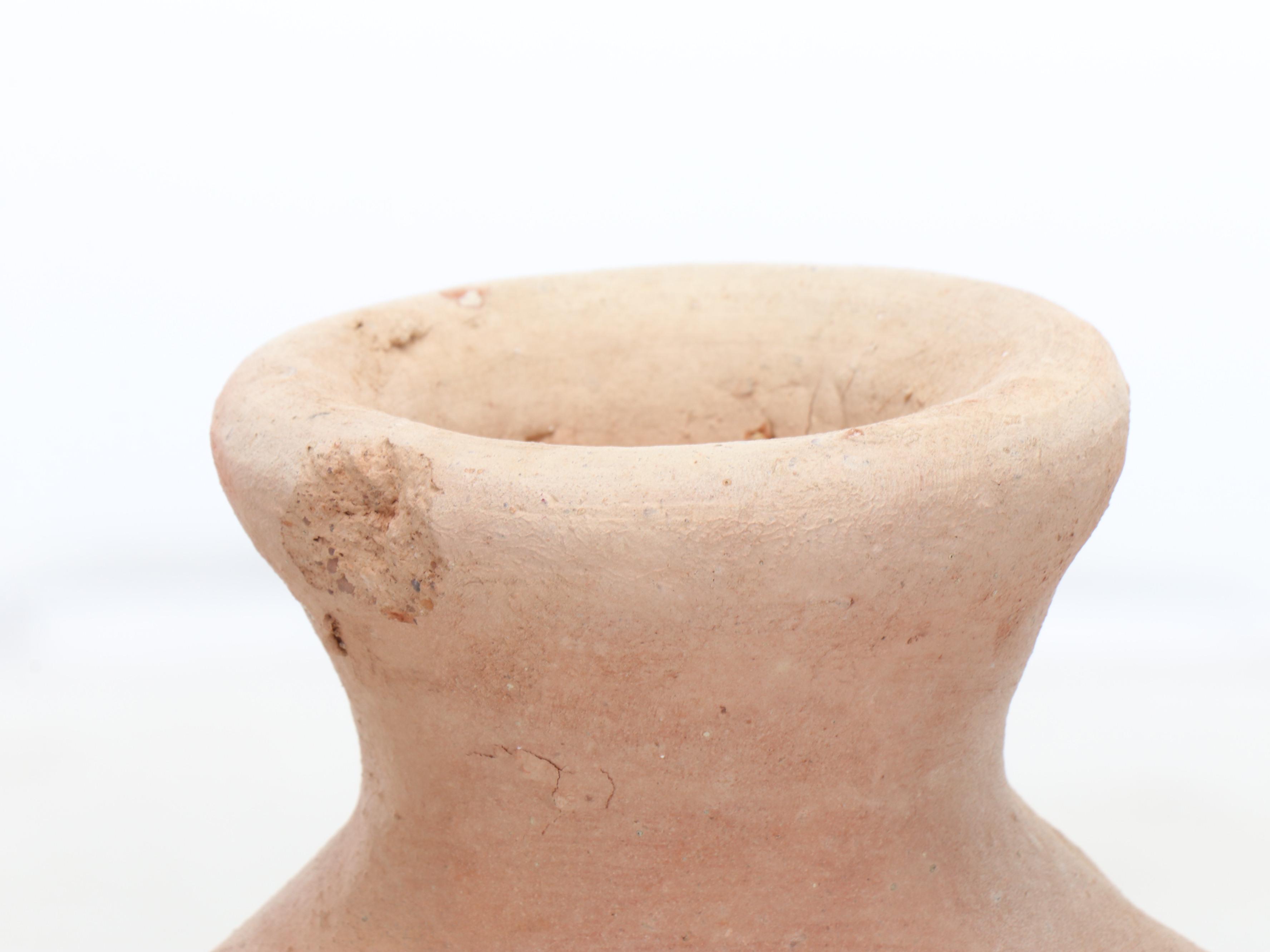 Pair of Unglazed Terracotta Ring Bottle Vases