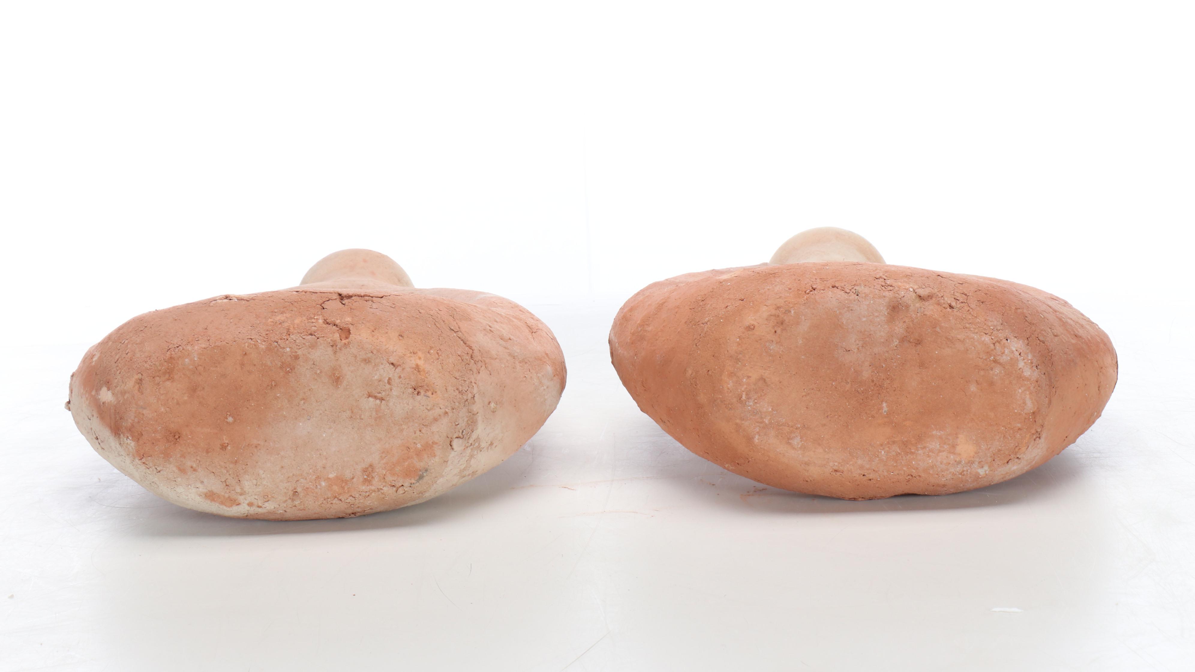 Pair of Unglazed Terracotta Ring Bottle Vases