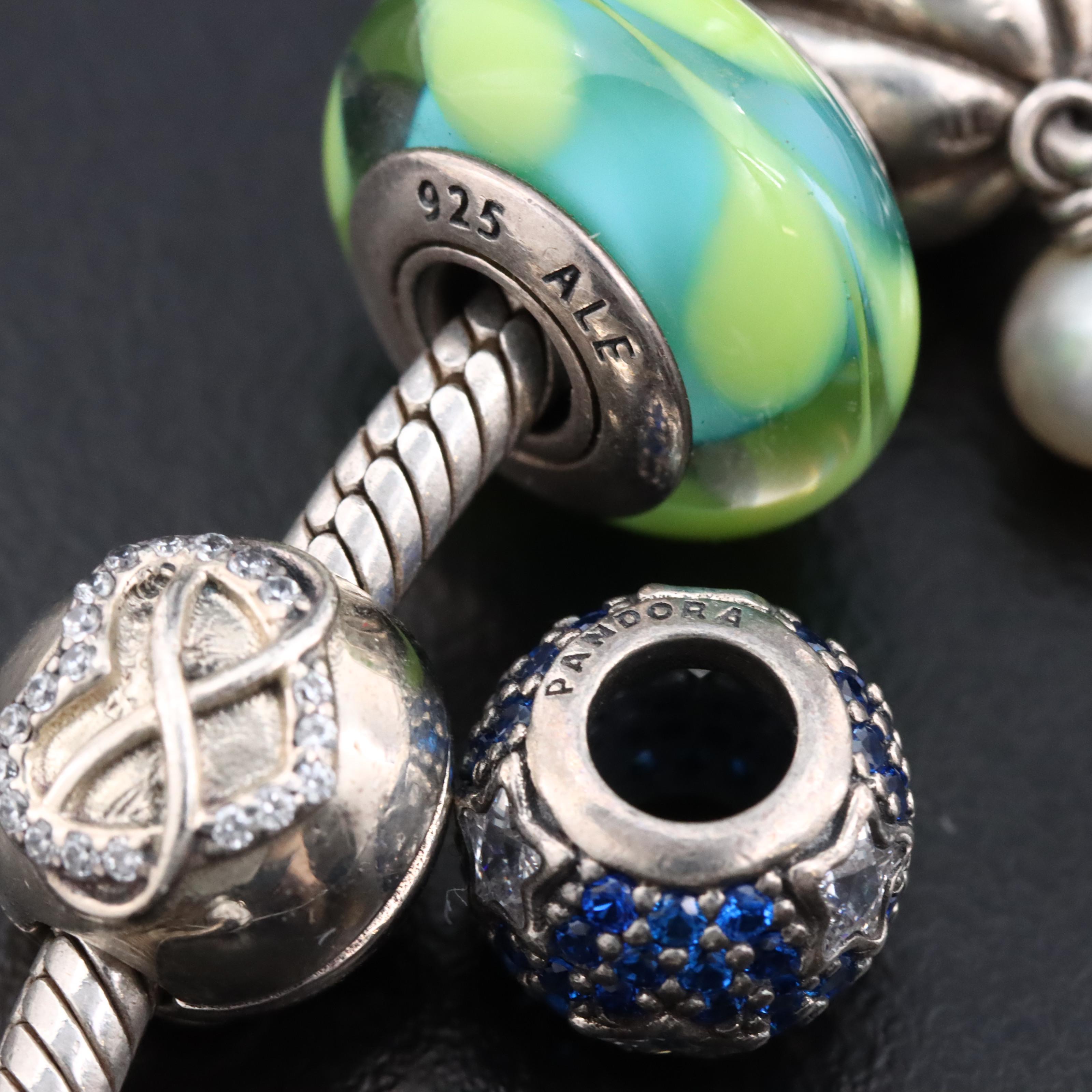 Pandora Bracelet with Charms, CZ and Lampwork Glass