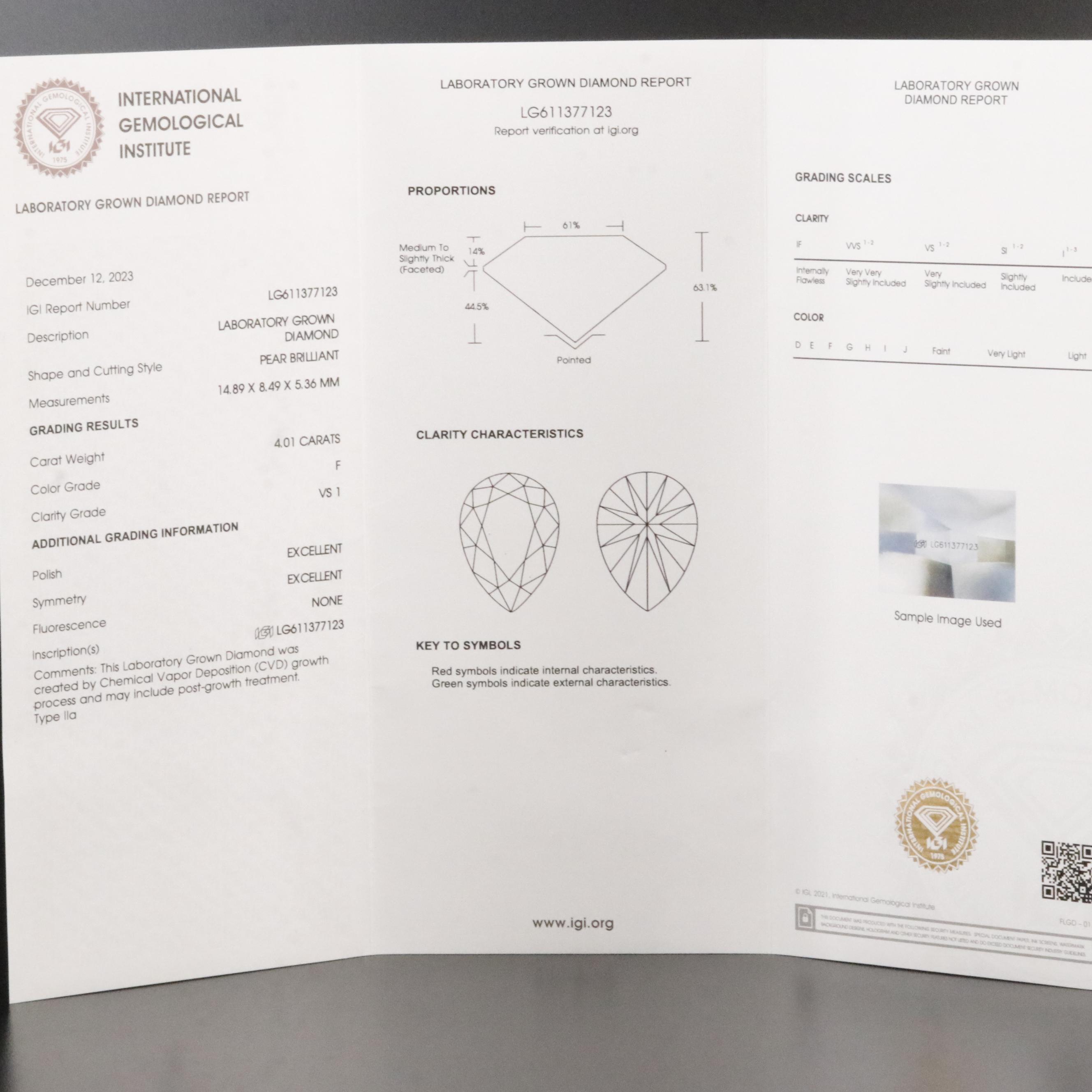 Platinum 4.52 CTW Lab Grown Diamond Ring with IGI Report