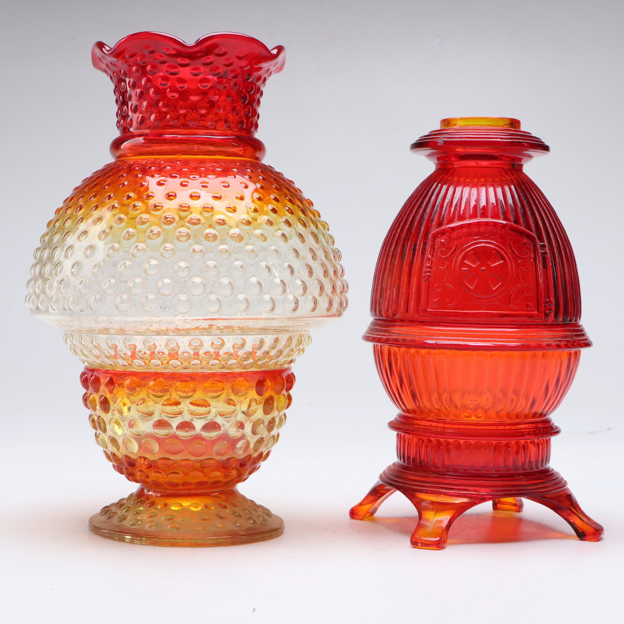 Amber Hobnail Glass Fairy Lamps