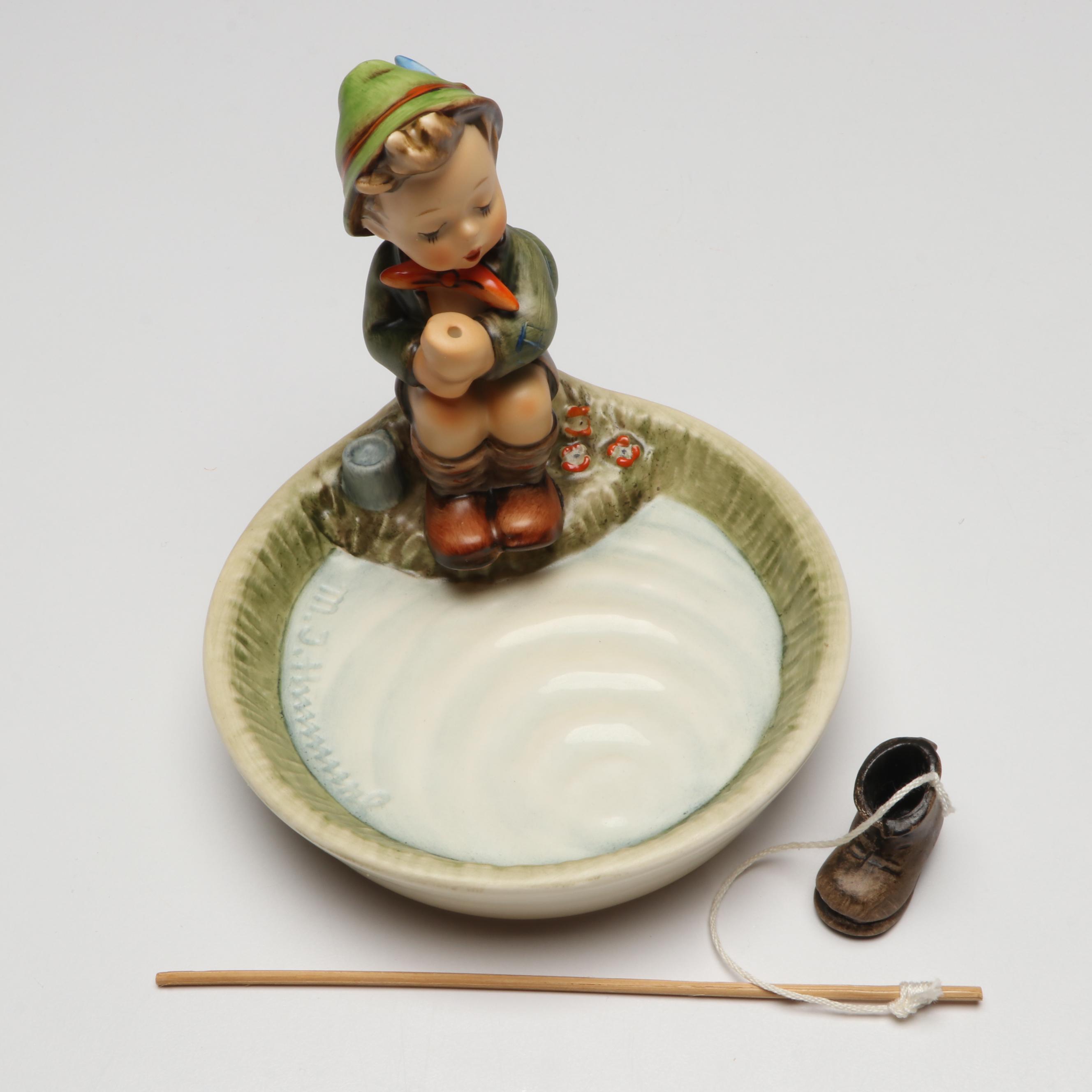 Goebel Hummel "Just Fishing" and "Apple Tree Girl" with More Porcelain Figurines