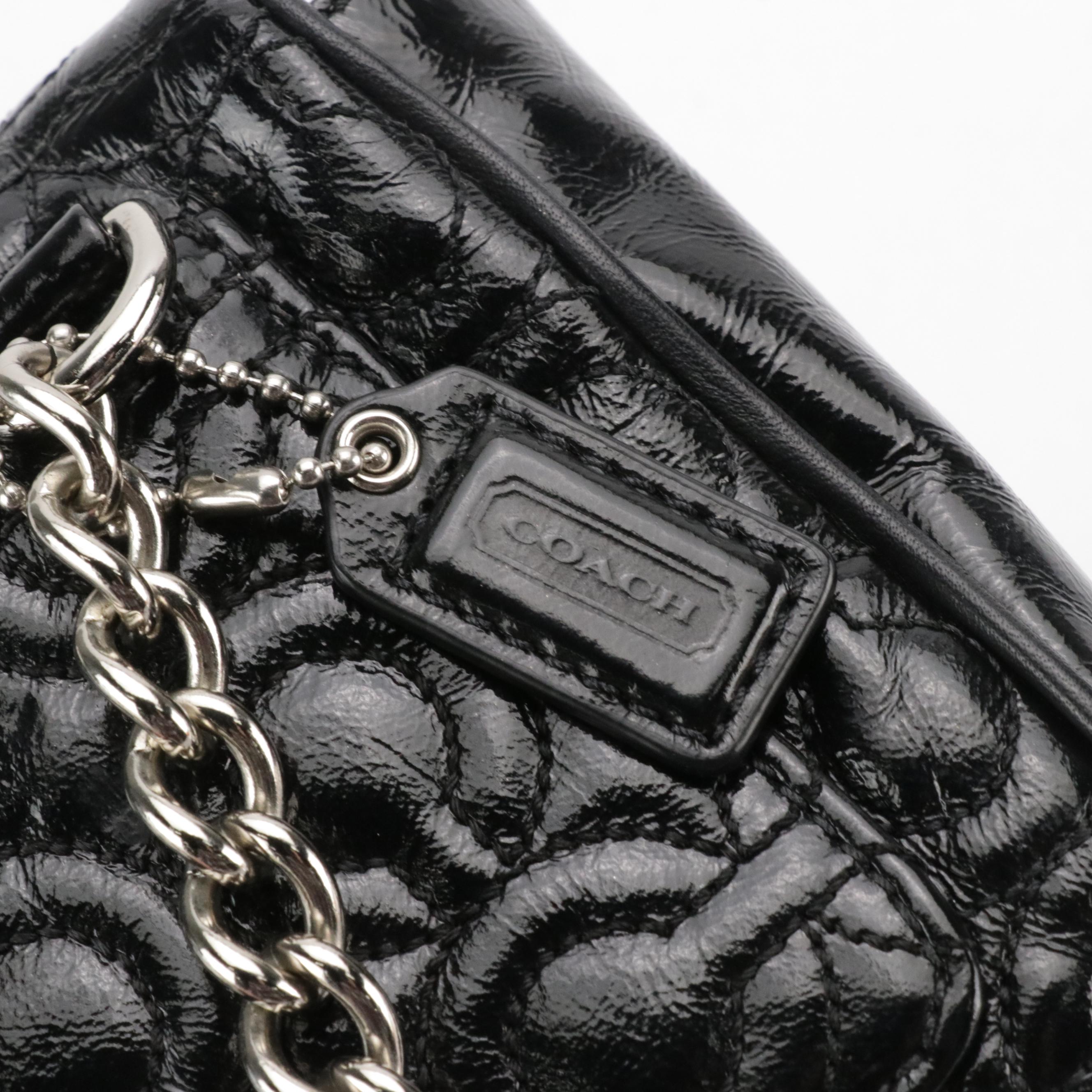 Coach Mini Turn-Lock Chain Strap Bag in Black Quilted Patent Leather, With Box