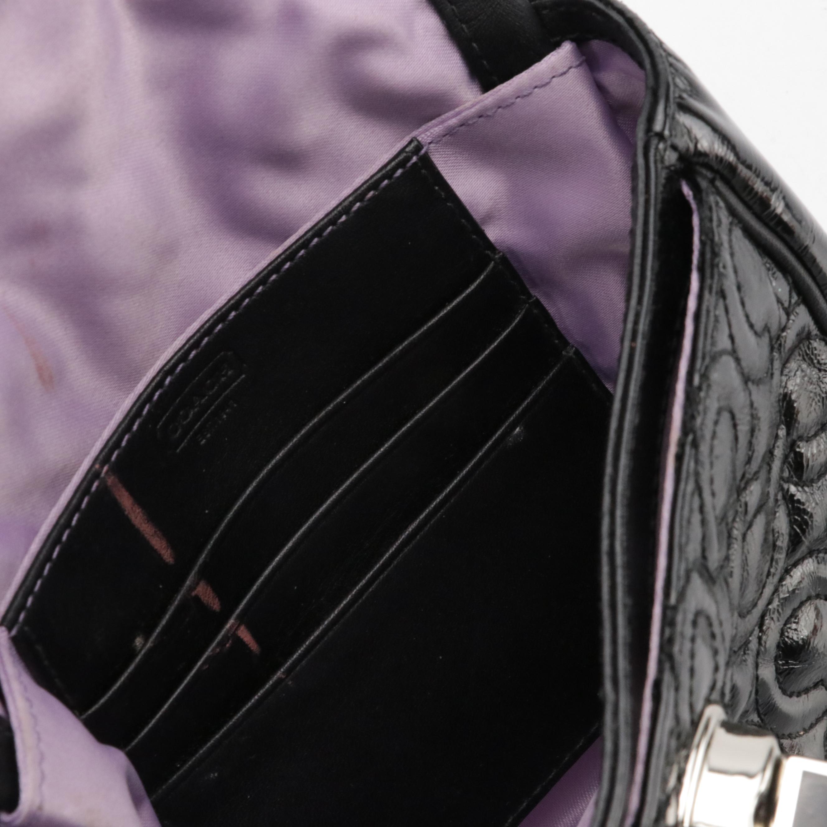 Coach Mini Turn-Lock Chain Strap Bag in Black Quilted Patent Leather, With Box