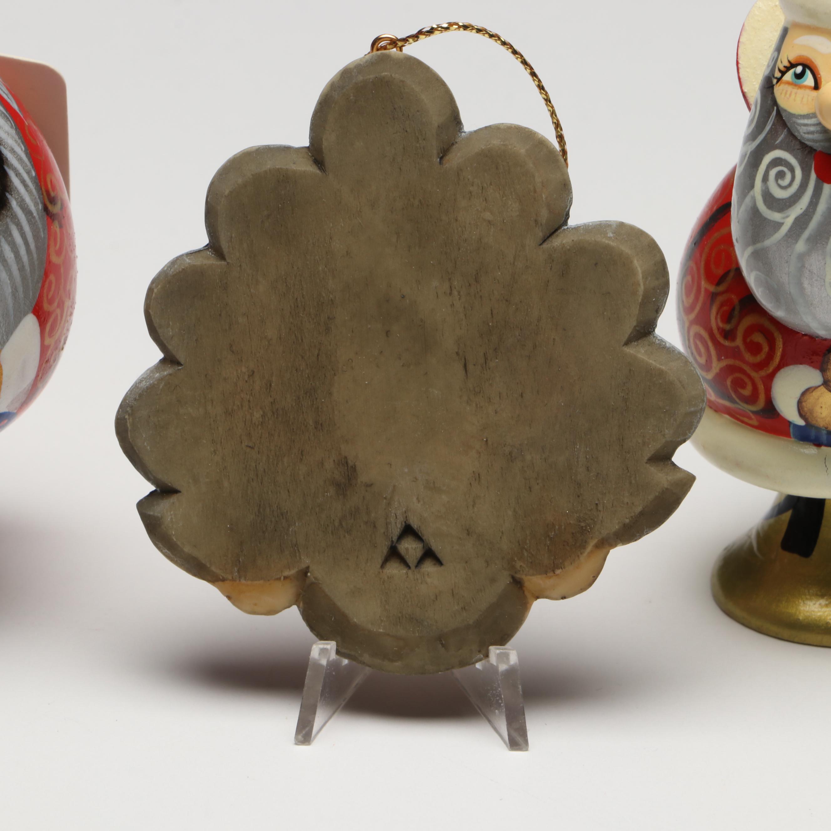 G. DeBrekht Hand-Painted Wooden Santa Claus Ornaments