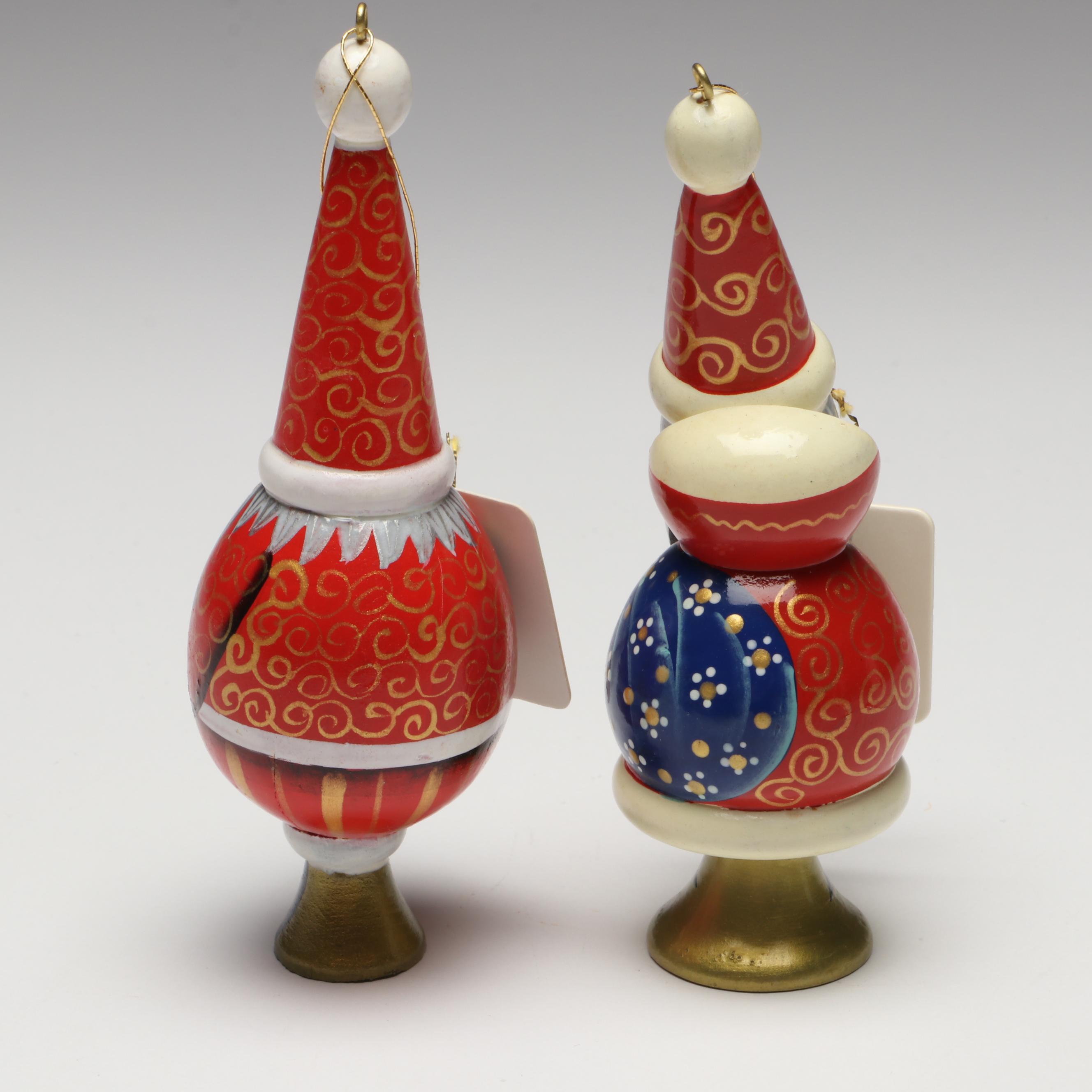 G. DeBrekht Hand-Painted Wooden Santa Claus Ornaments