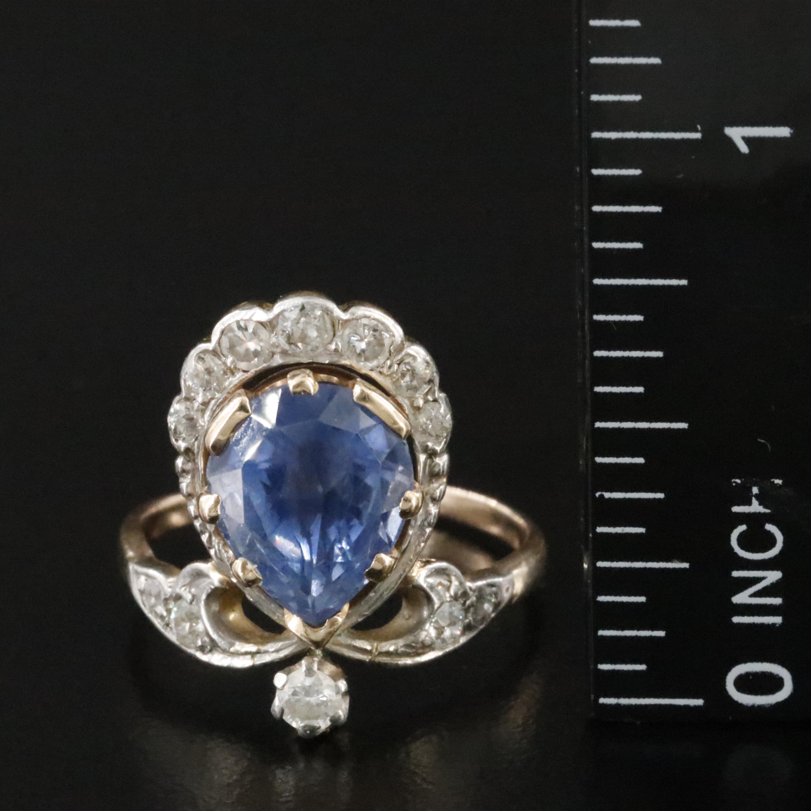 Vintage 14K 5.21 CT Sapphire and Diamond Aigrette Ring