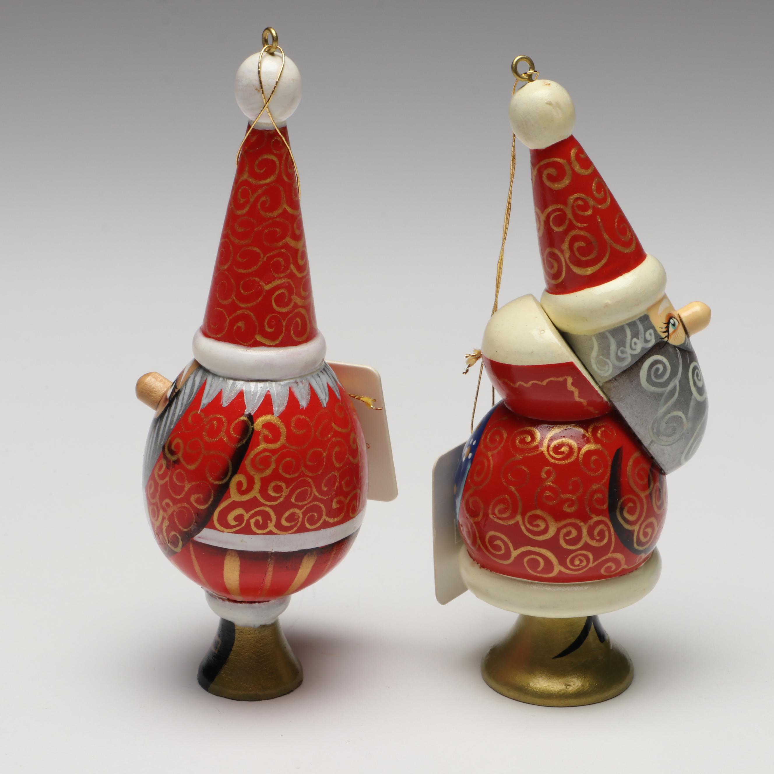 G. DeBrekht Hand-Painted Wooden Santa Claus Ornaments