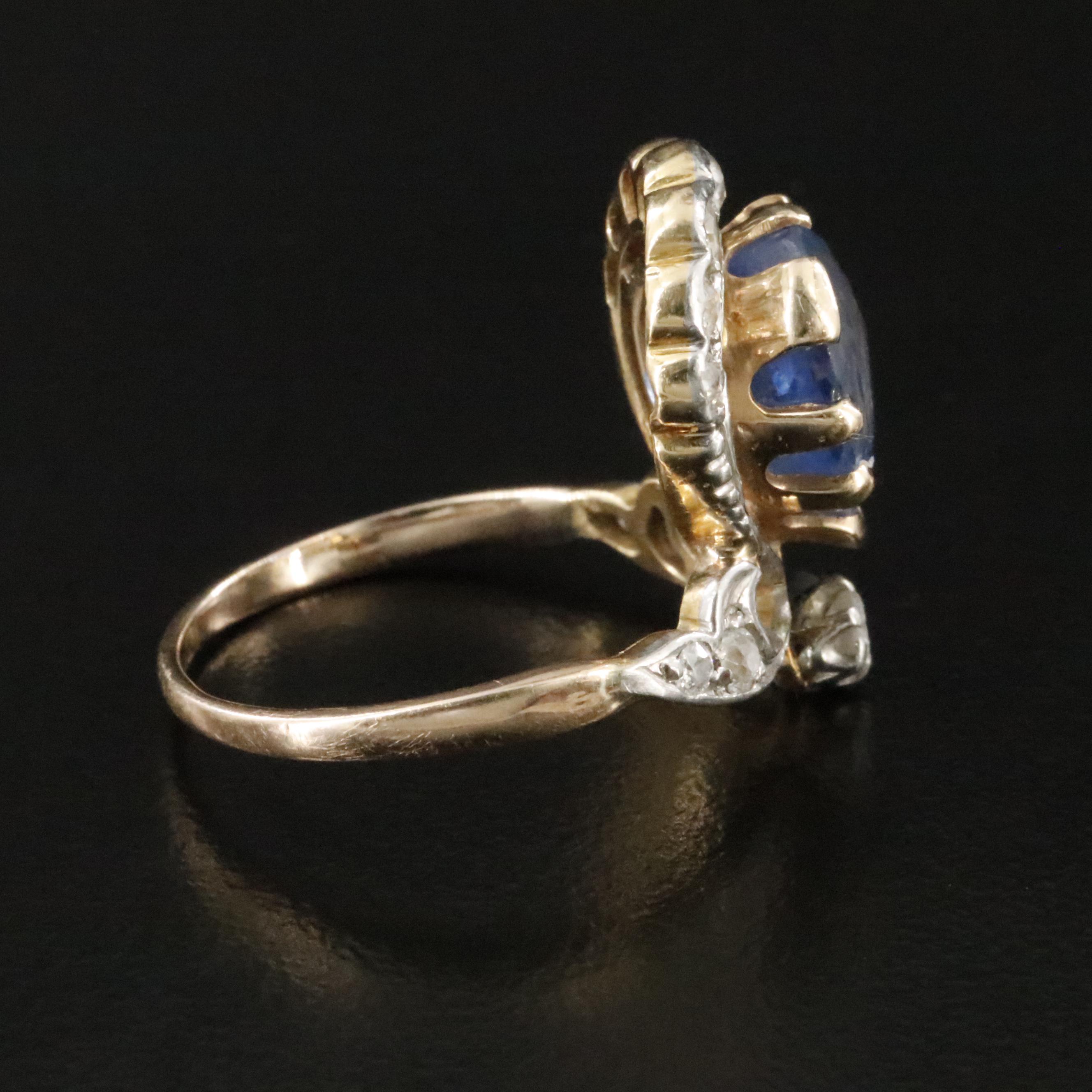 Vintage 14K 5.21 CT Sapphire and Diamond Aigrette Ring