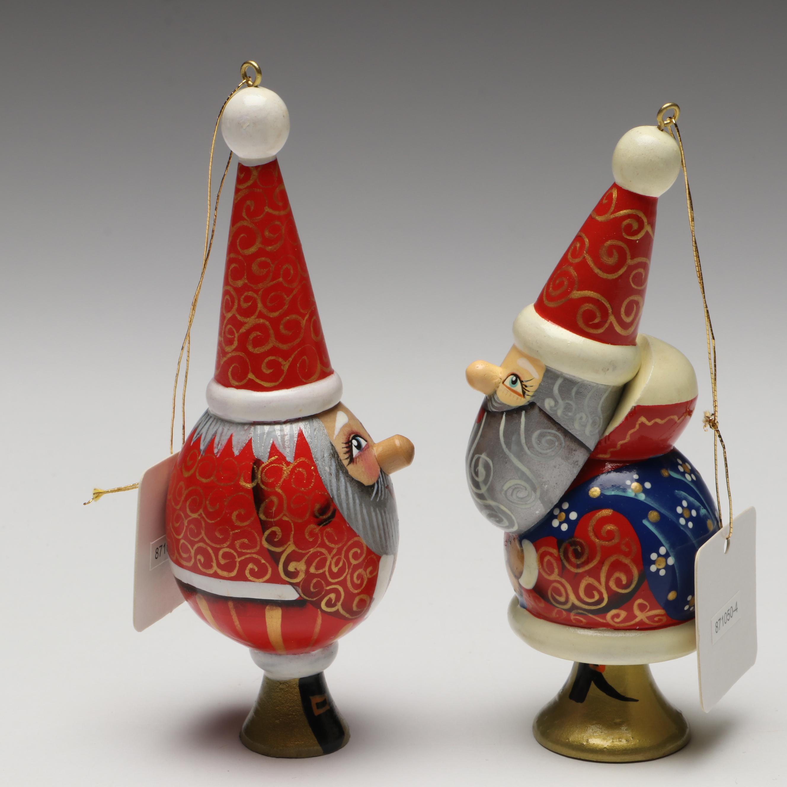 G. DeBrekht Hand-Painted Wooden Santa Claus Ornaments
