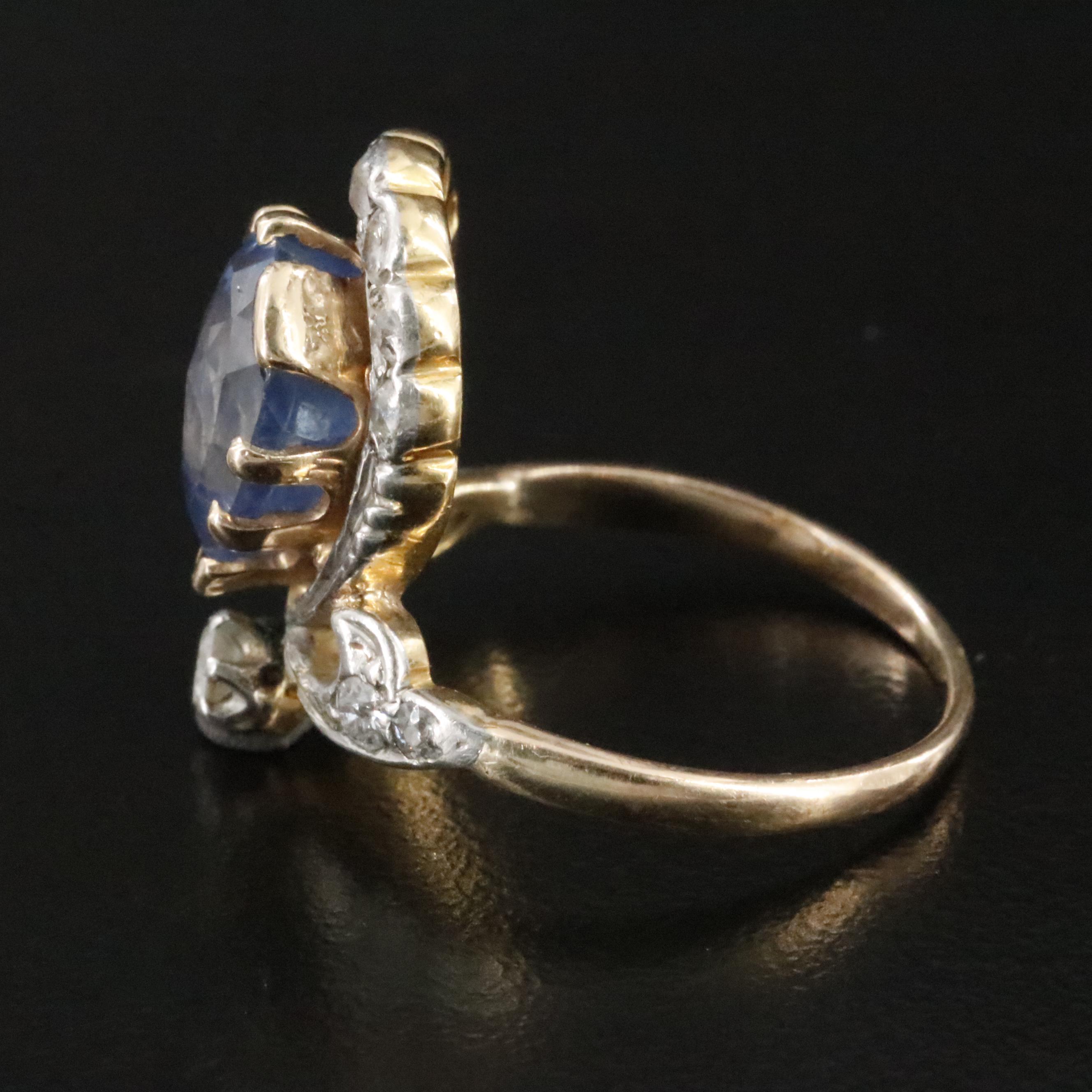 Vintage 14K 5.21 CT Sapphire and Diamond Aigrette Ring