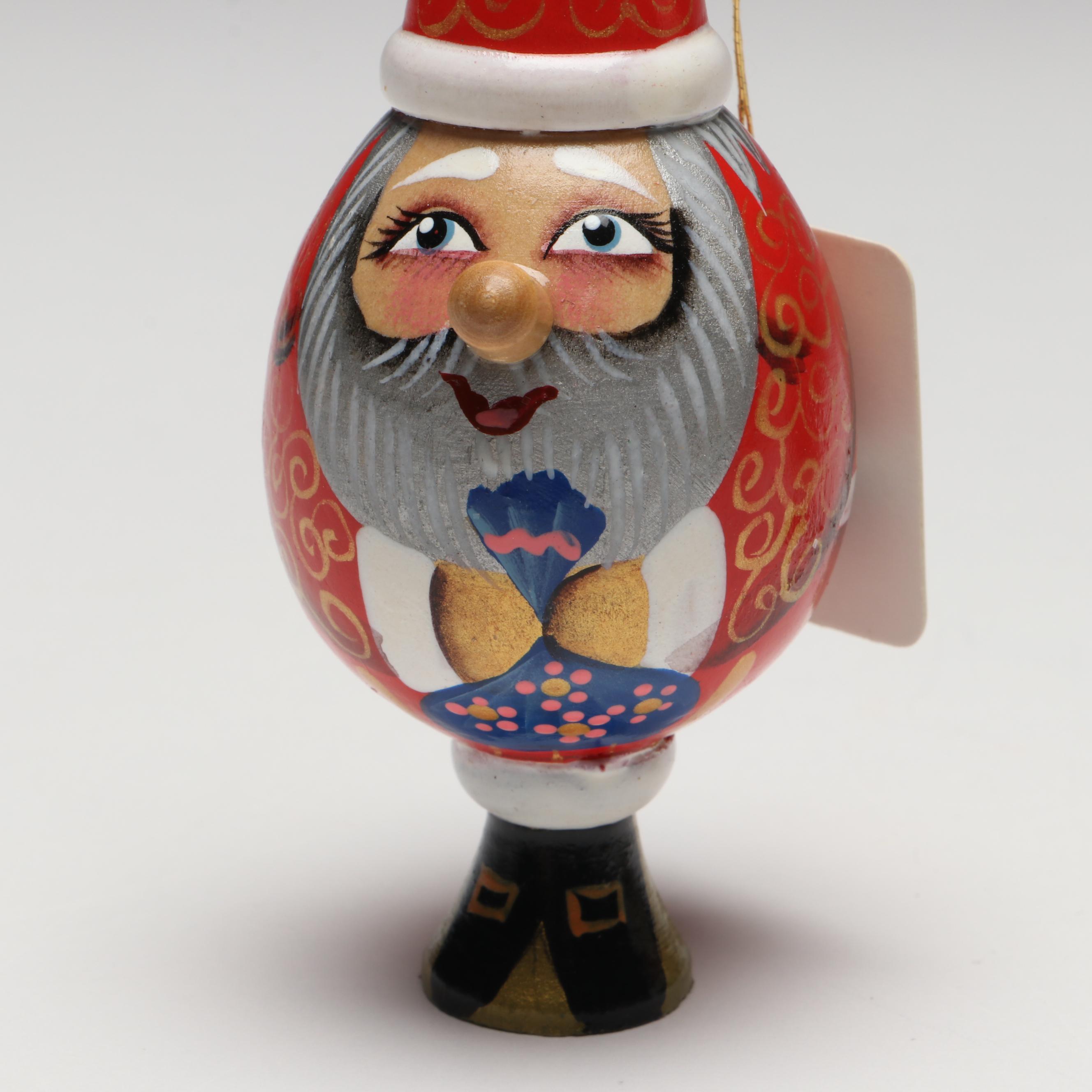 G. DeBrekht Hand-Painted Wooden Santa Claus Ornaments