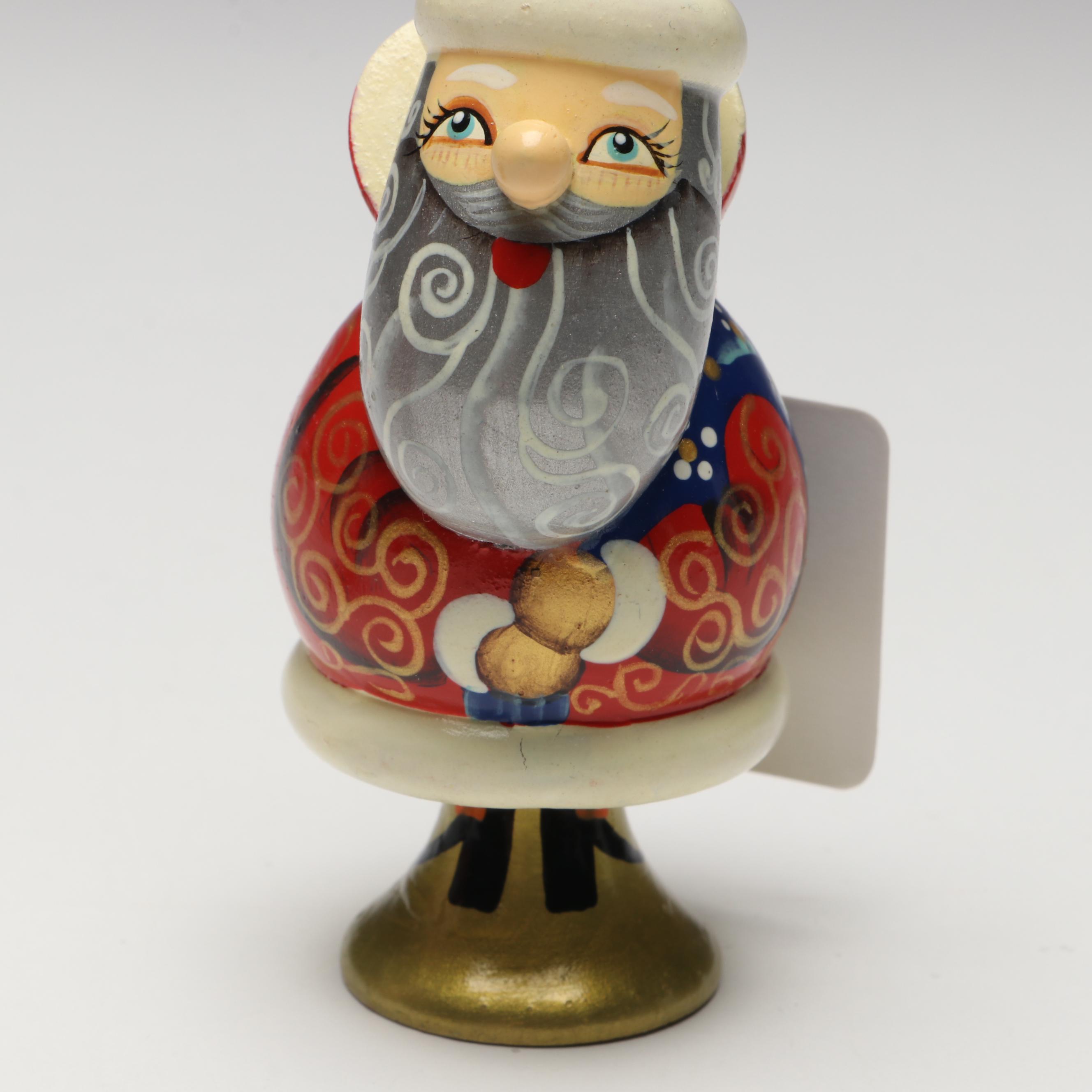 G. DeBrekht Hand-Painted Wooden Santa Claus Ornaments