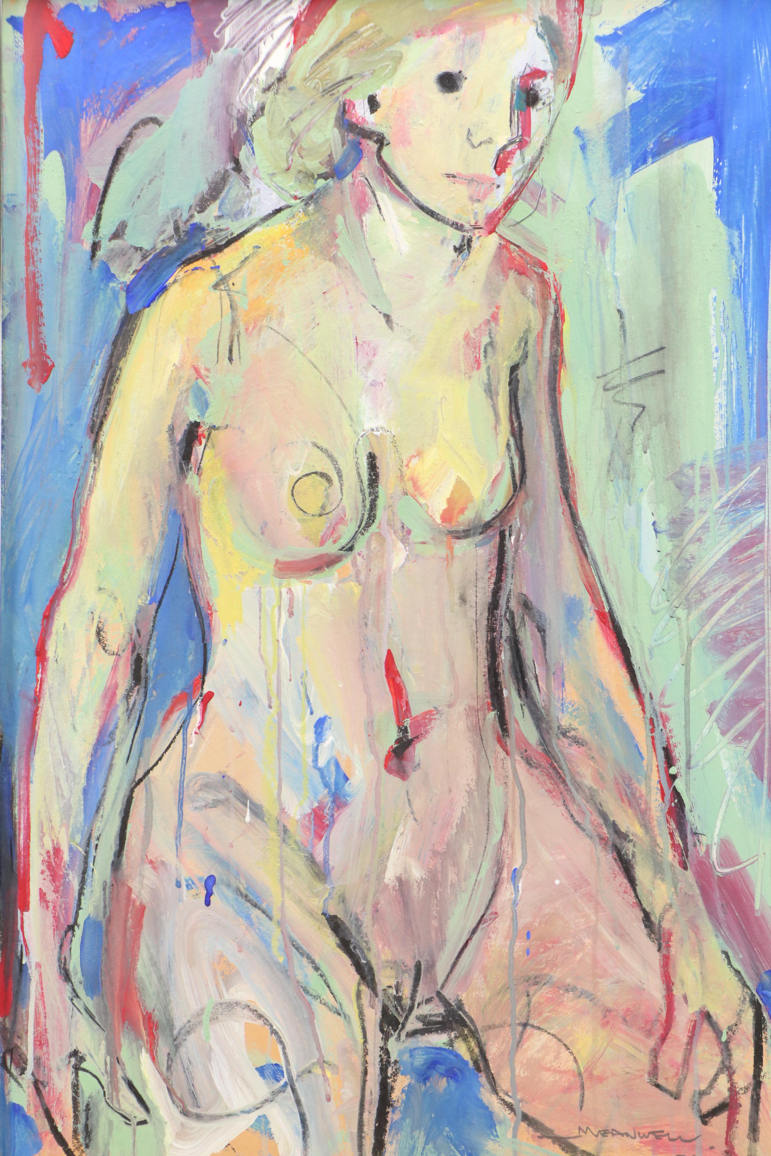 Jack Meanwell Modern Expressionist Oil Painting of Nude Woman, 1981
