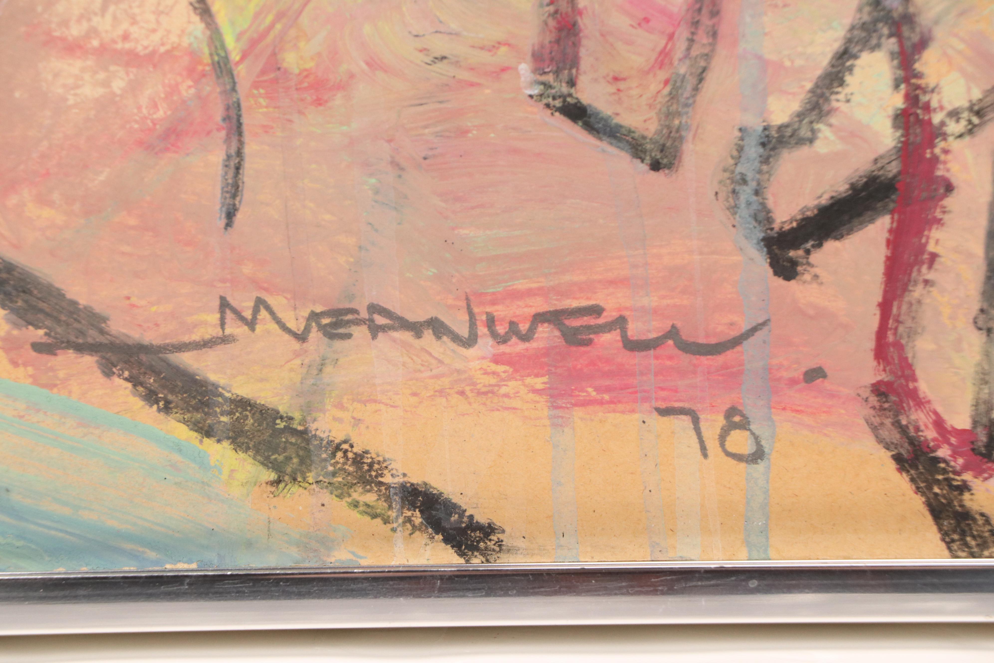 Jack Meanwell Modern Expressionist Oil Painting of Nude Woman, 1981