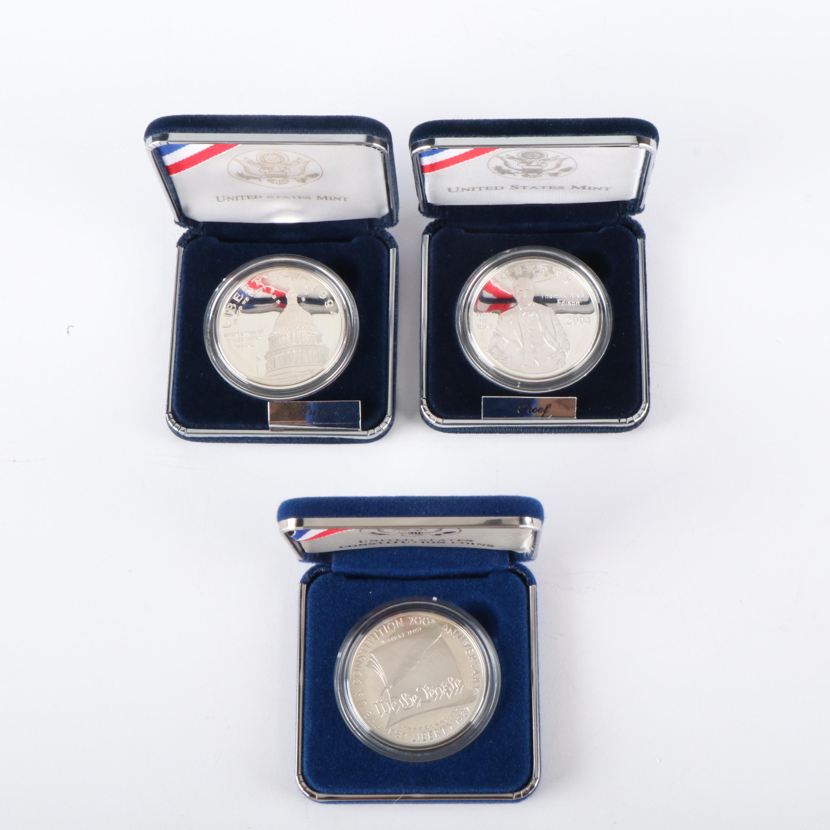 Three Different Modern Commemorative Proof Silver Dollars