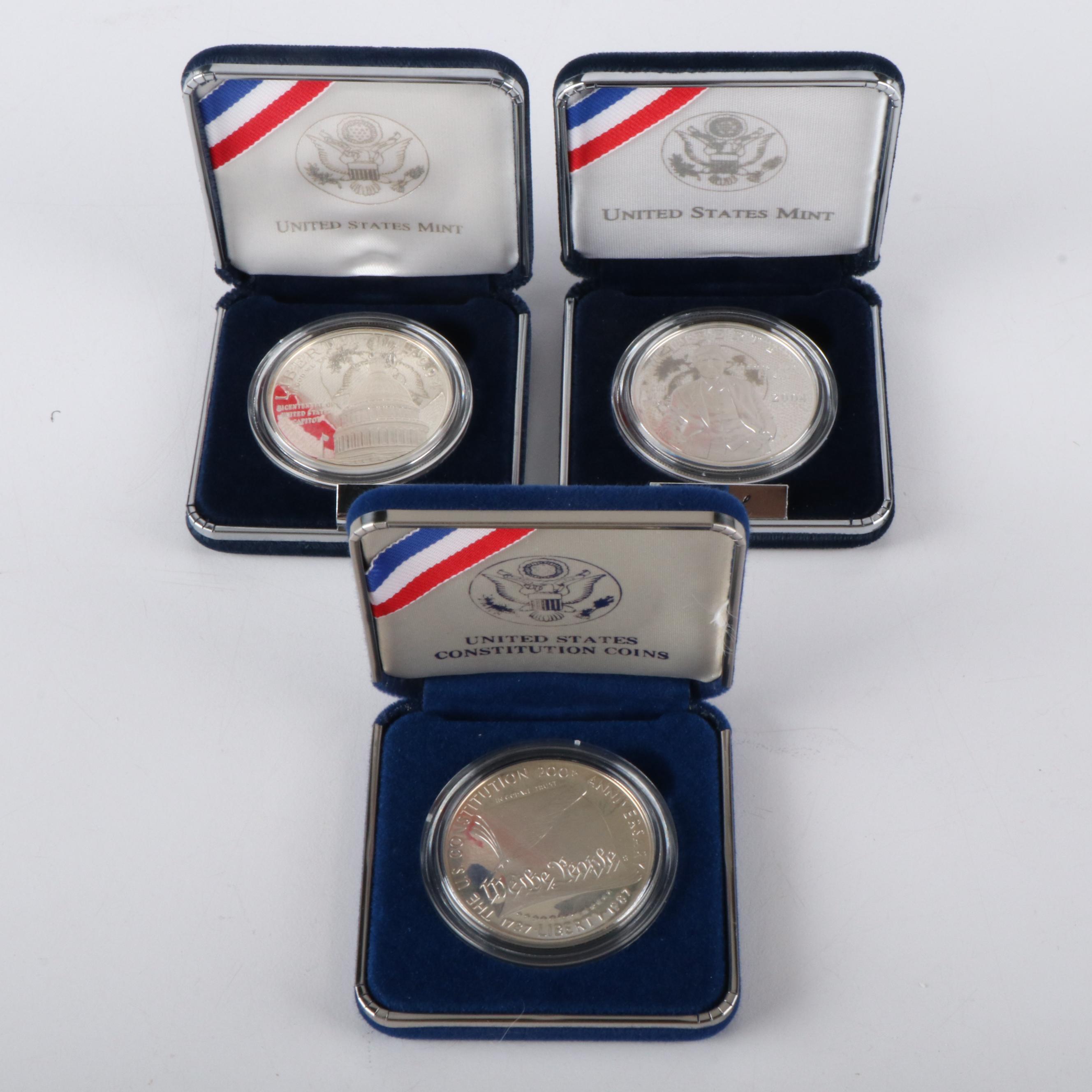 Three Different Modern Commemorative Proof Silver Dollars