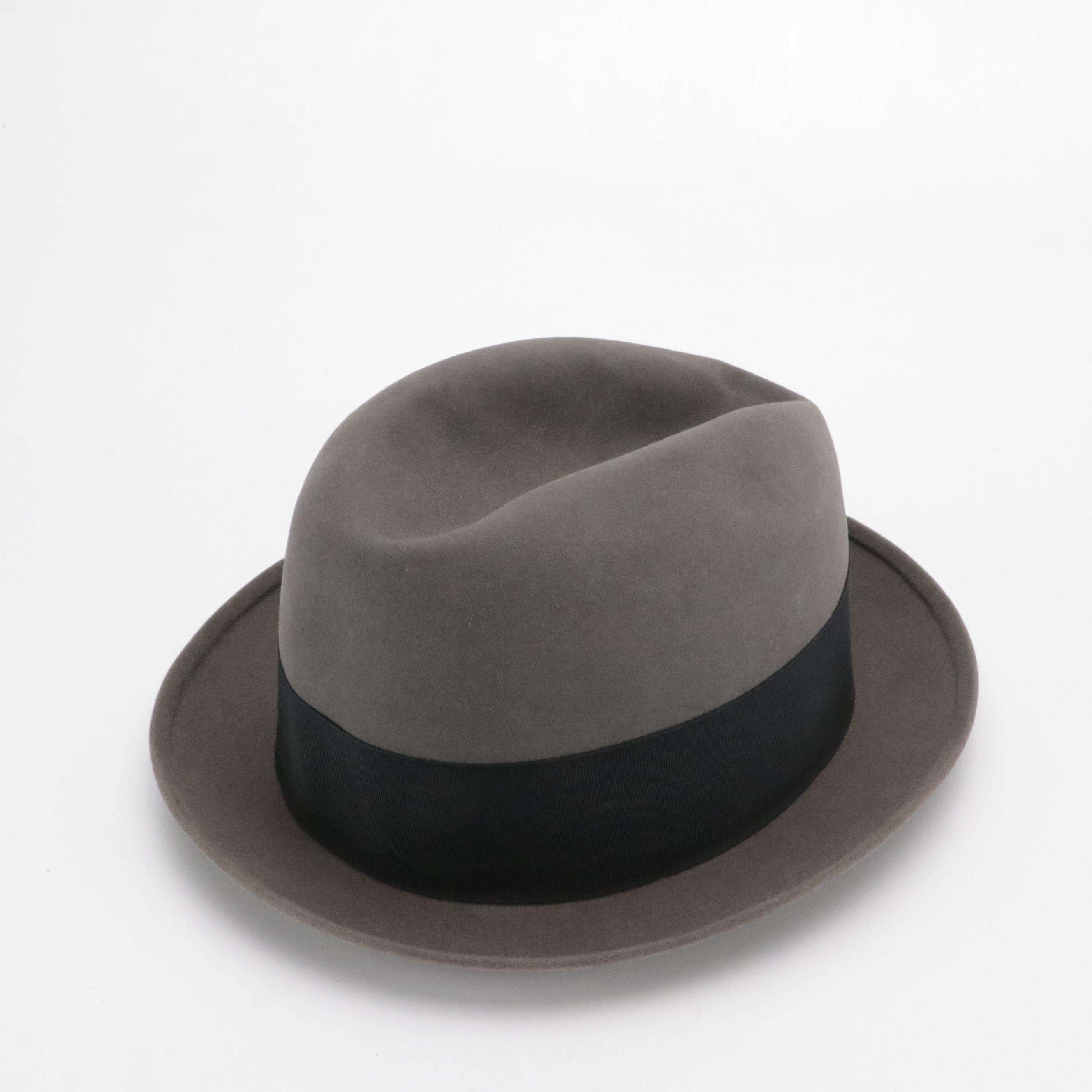 Dobbs Grey Felted Wool Fedora with Black Grosgrain Hatband