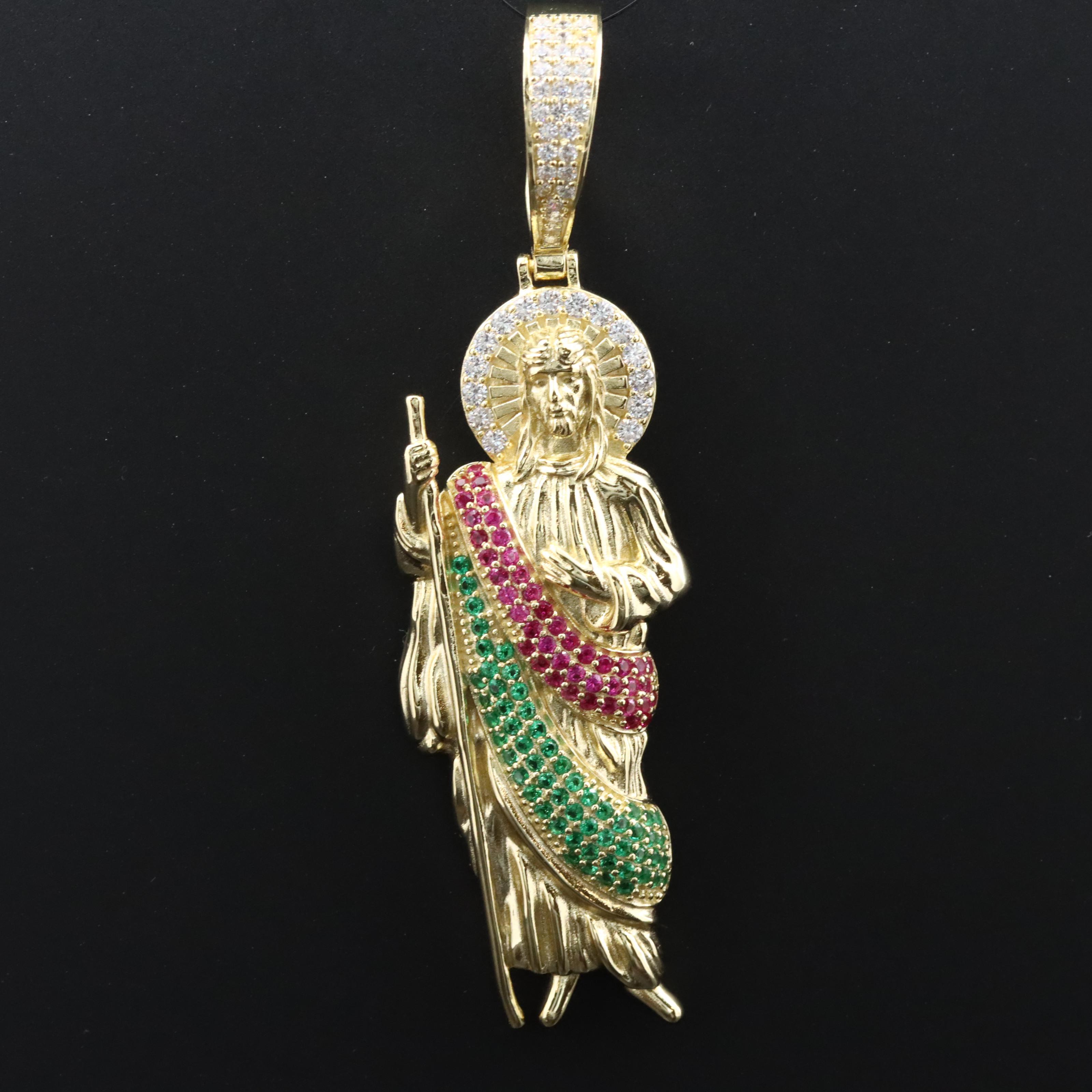 Sterling Pendant with CZ, Ruby and Emerald Accents