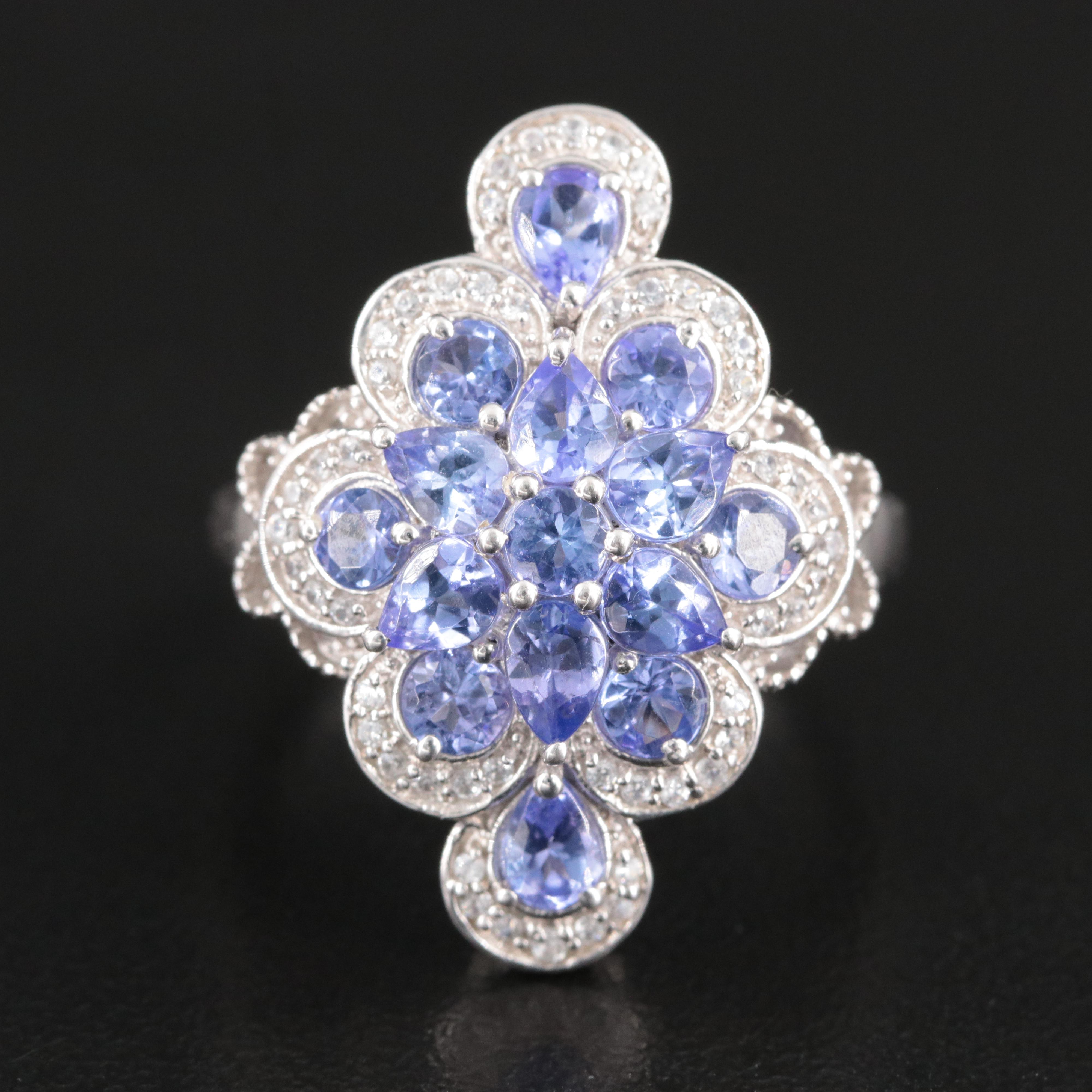 Sterling Tanzanite and Whire Zircon Ring