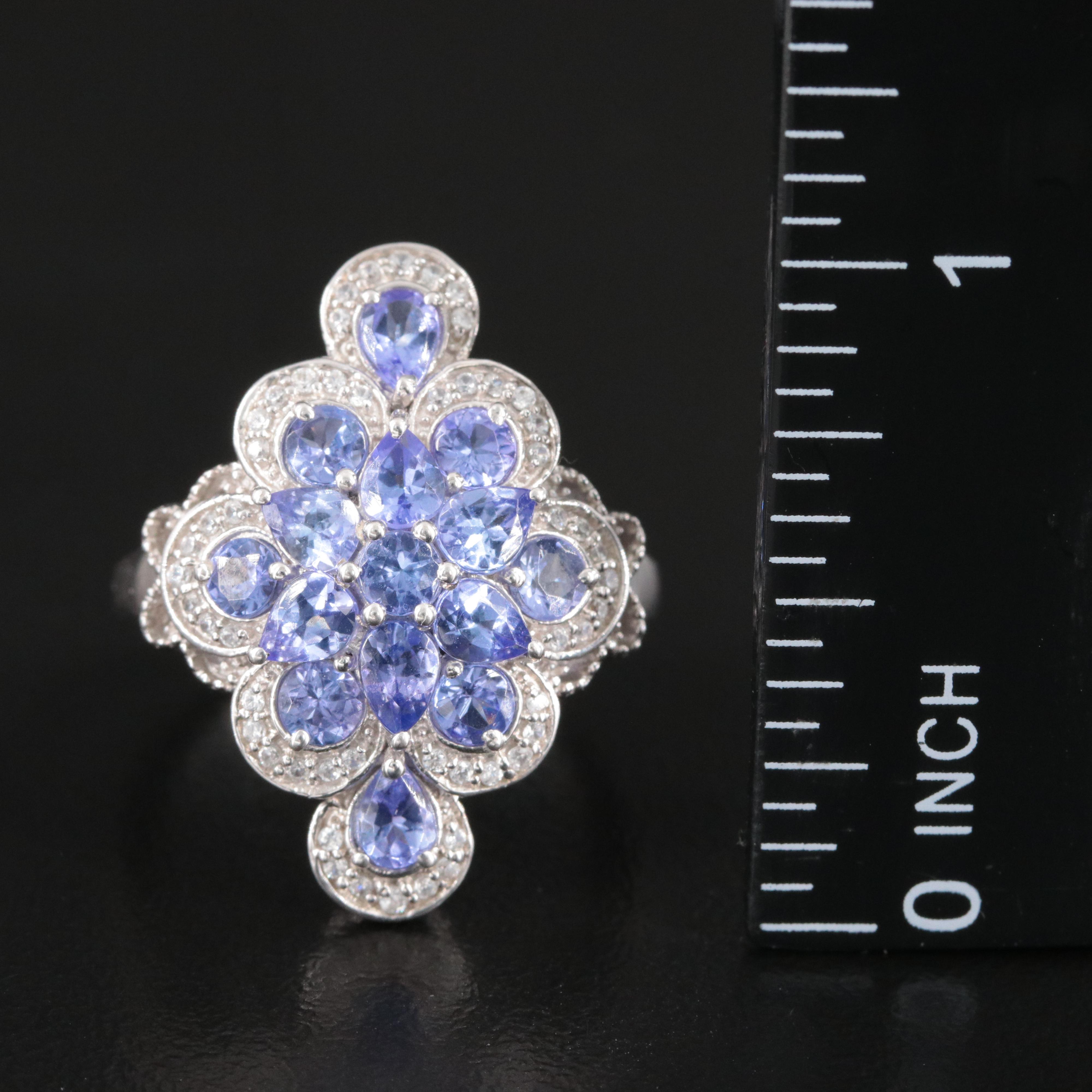 Sterling Tanzanite and Whire Zircon Ring
