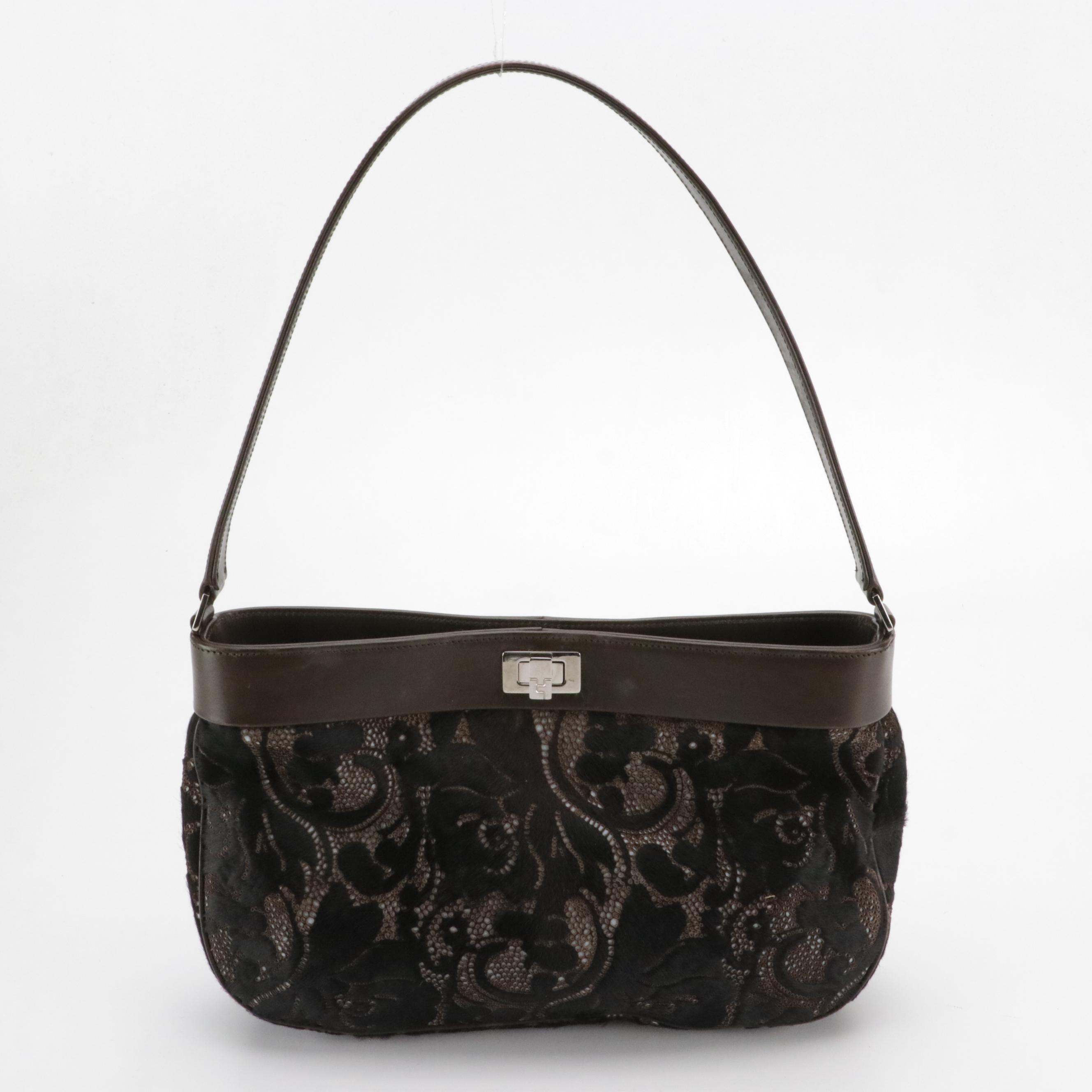 Lambertson Truex Shoulder Bag in Calf Hair Lace Perforated and Smooth Leather