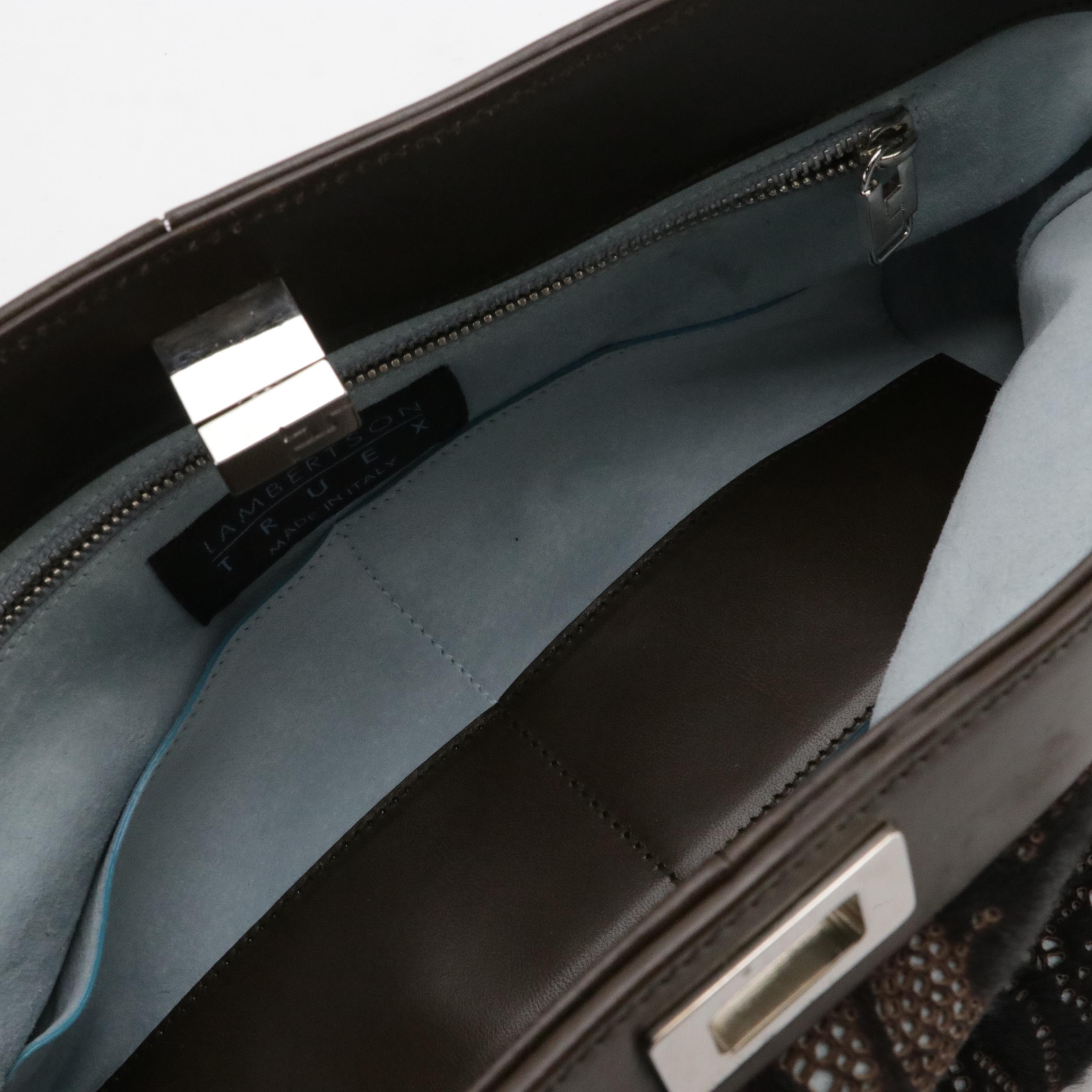 Lambertson Truex Shoulder Bag in Calf Hair Lace Perforated and Smooth Leather