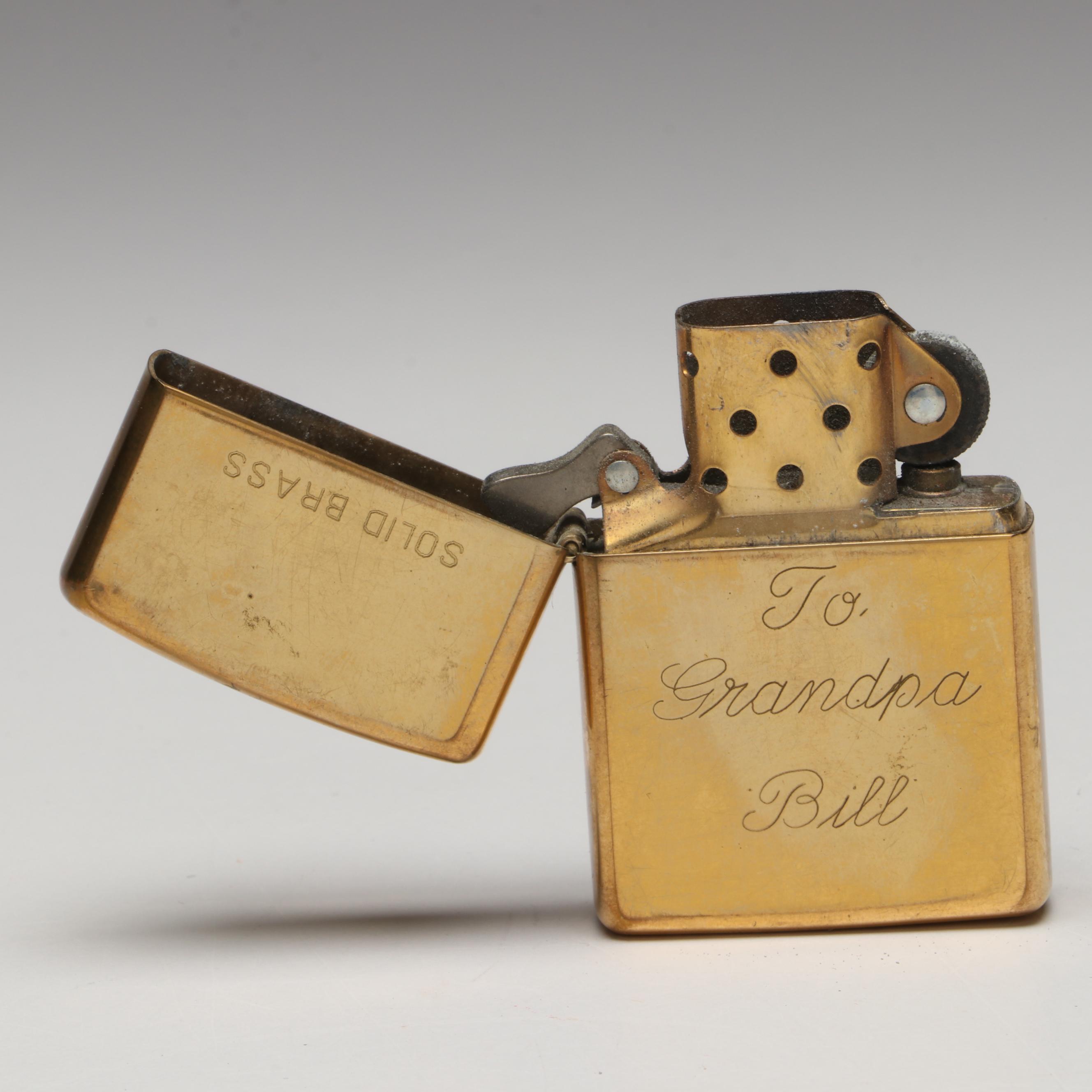 Zippo Solid Brass Lighter, Late 20th Century