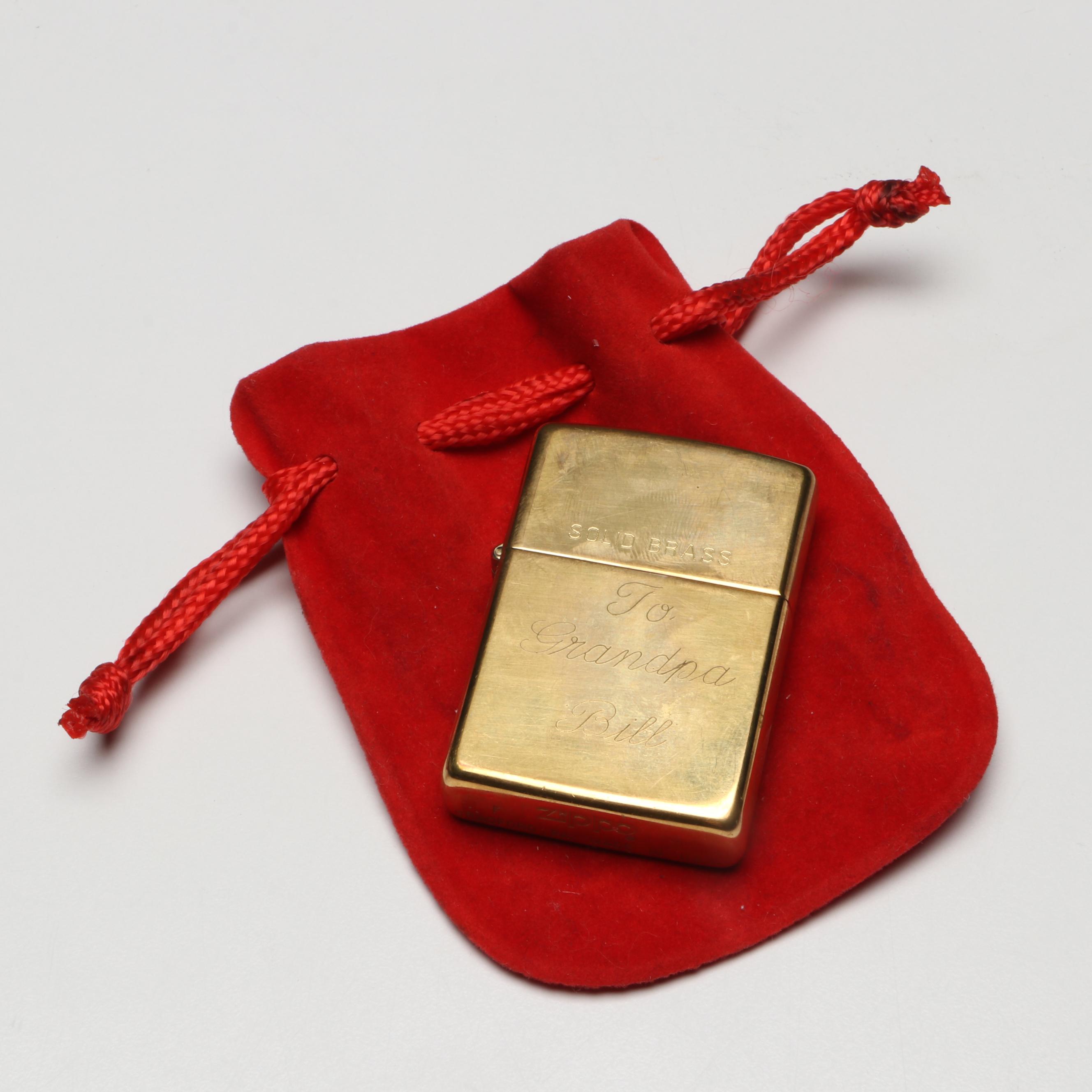 Zippo Solid Brass Lighter, Late 20th Century