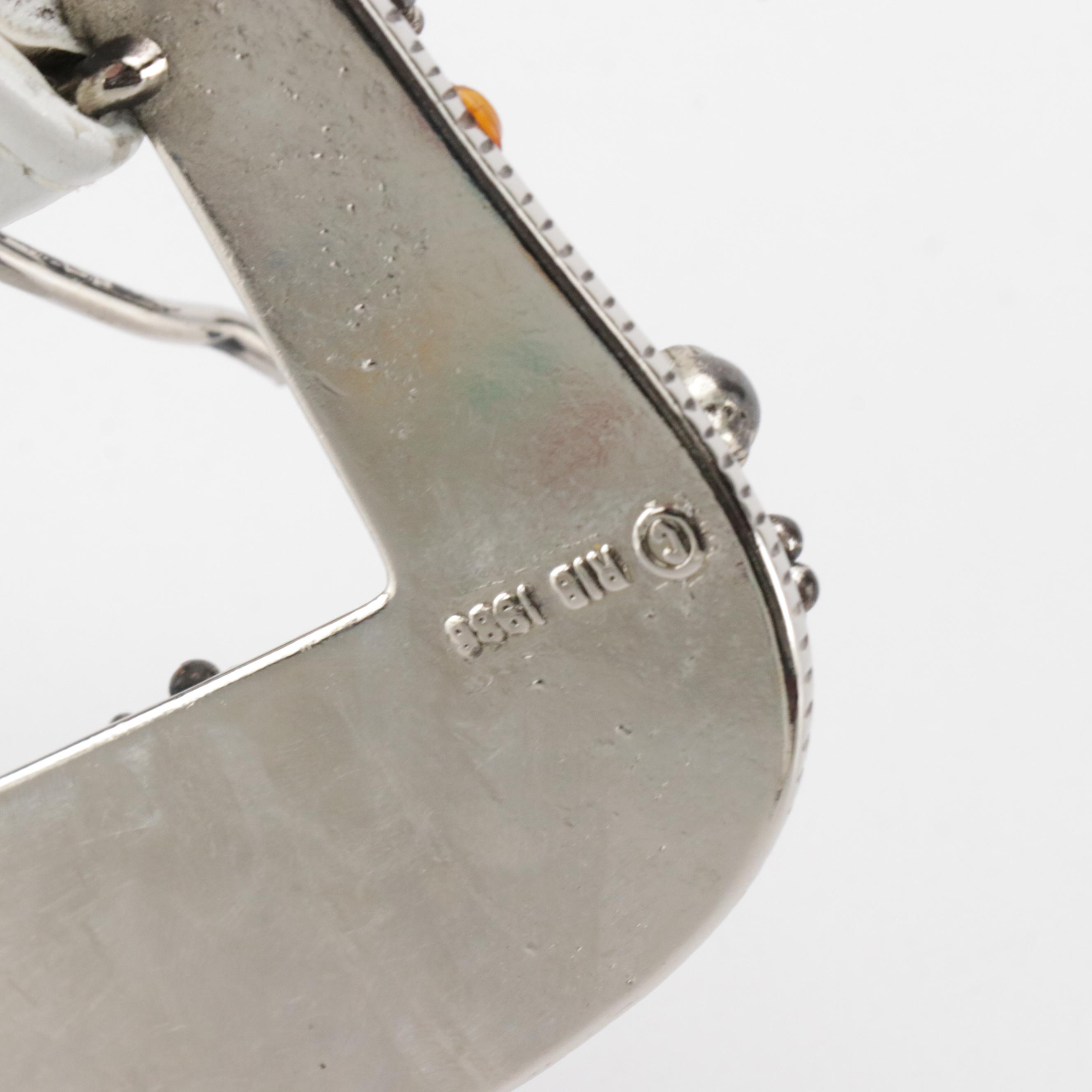 St. Maarten Dallas Multicolor Crystal Embellished Belts in White/Black Leather