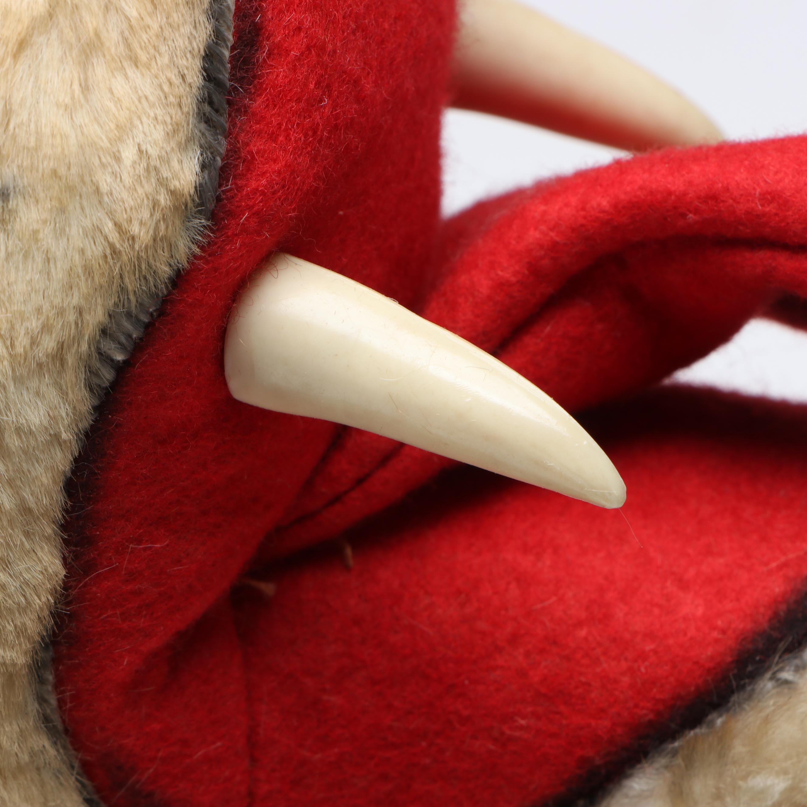 Steiff Style Plush Mohair Tiger Head on Armorial Wooden Wall Plaque