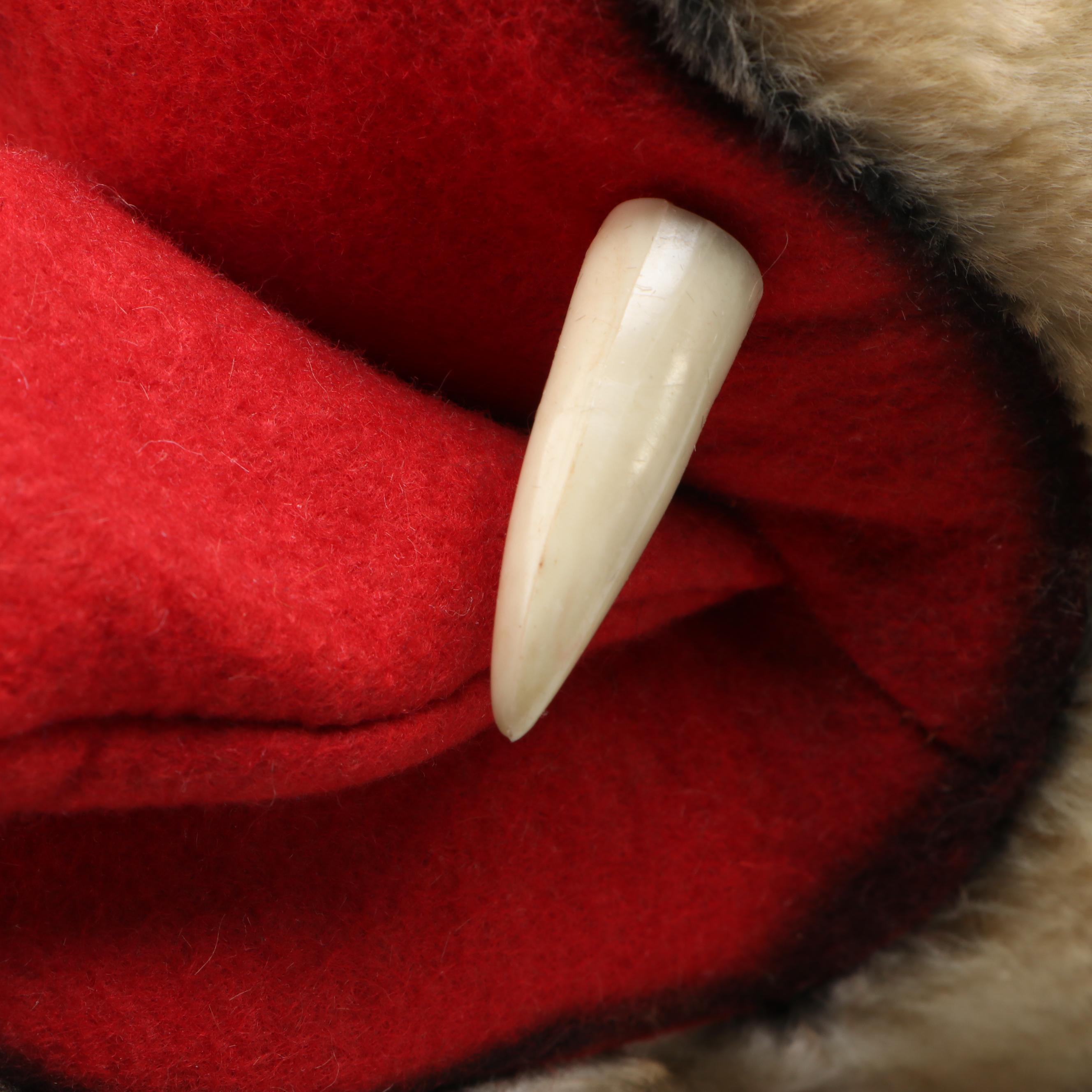 Steiff Style Plush Mohair Tiger Head on Armorial Wooden Wall Plaque