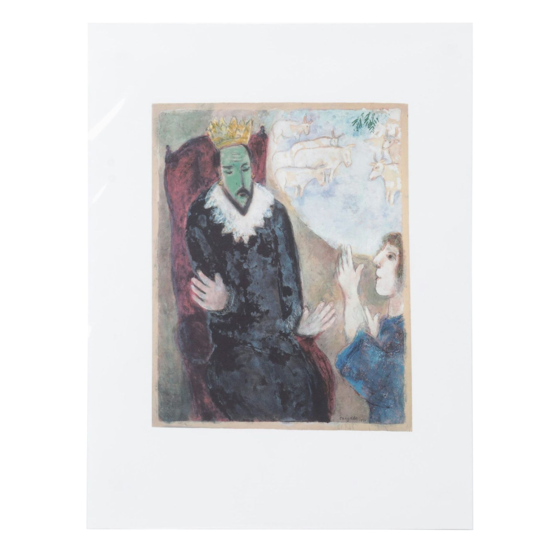 After Marc Chagall Offset Lithograph "Joseph Explains the Songs of the Pharaoh"