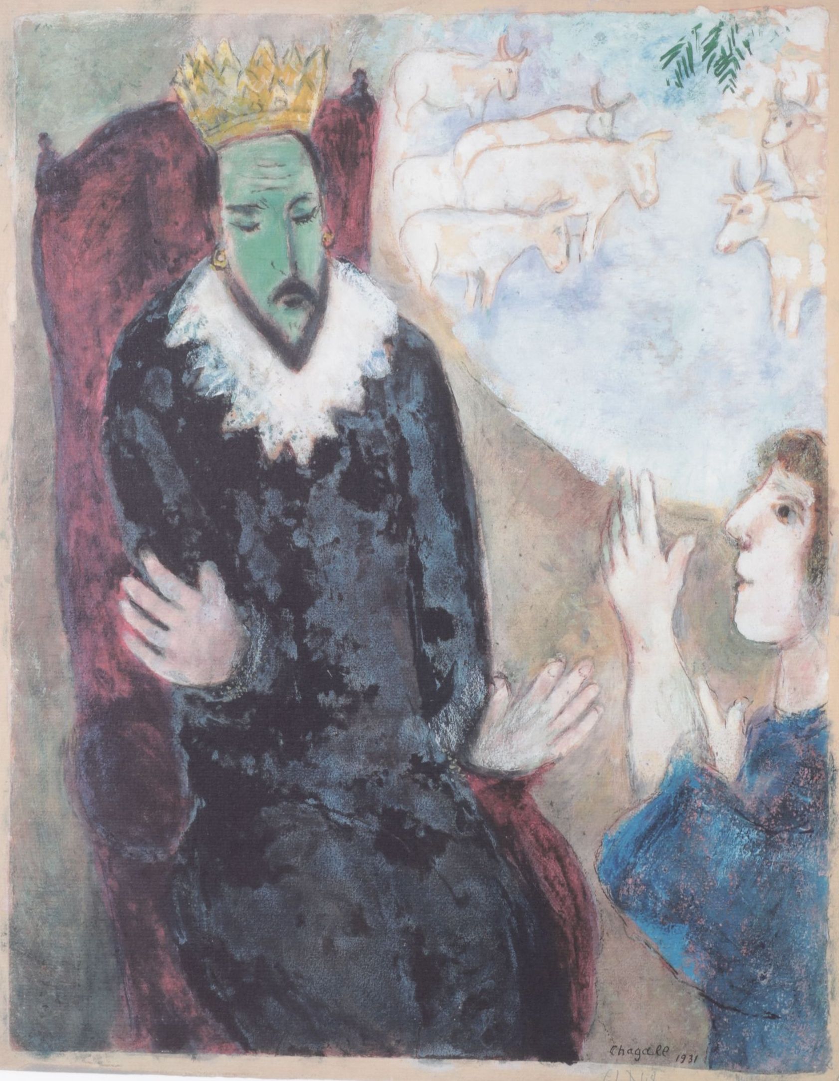 After Marc Chagall Offset Lithograph "Joseph Explains the Songs of the Pharaoh"