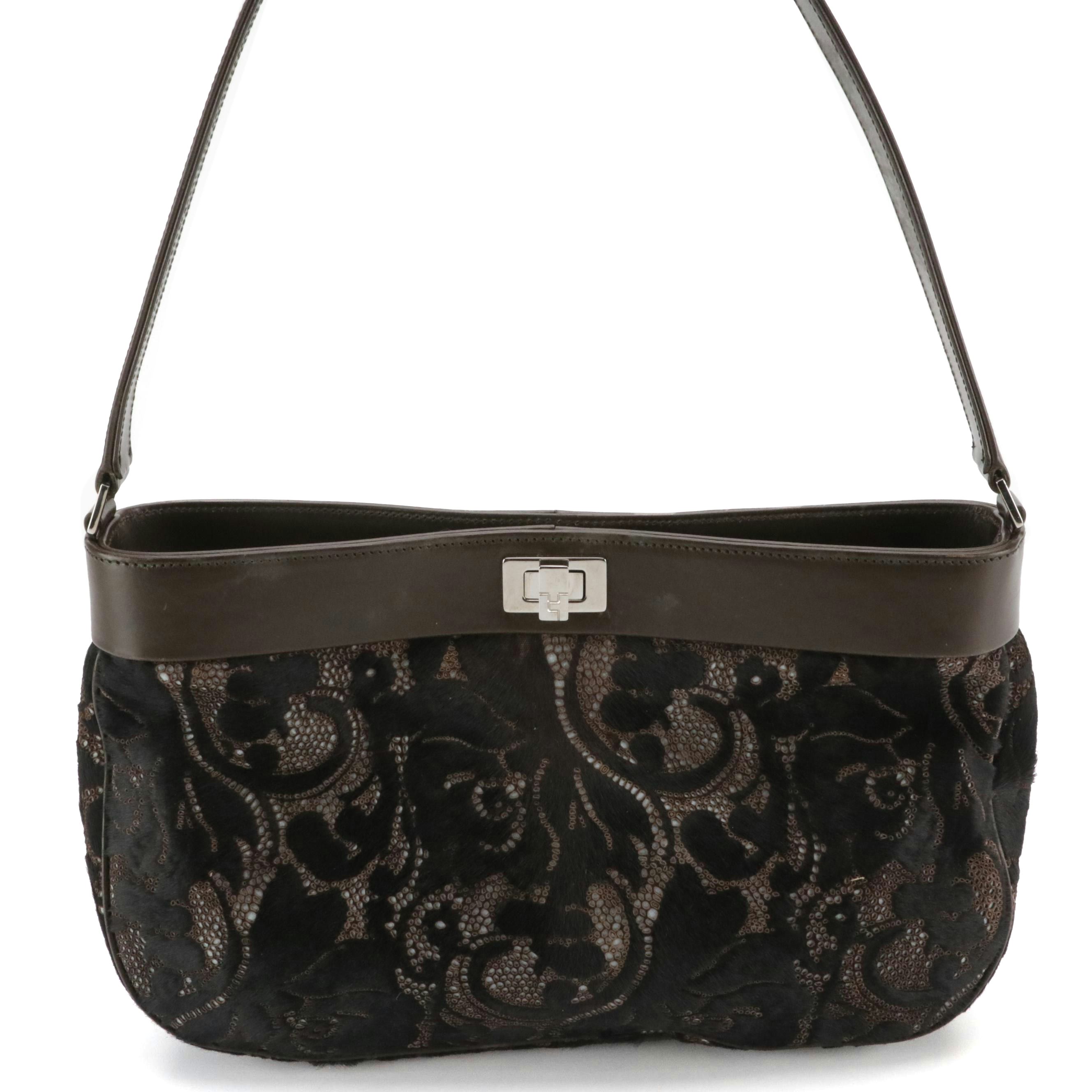 Lambertson Truex Shoulder Bag in Calf Hair Lace Perforated and Smooth Leather