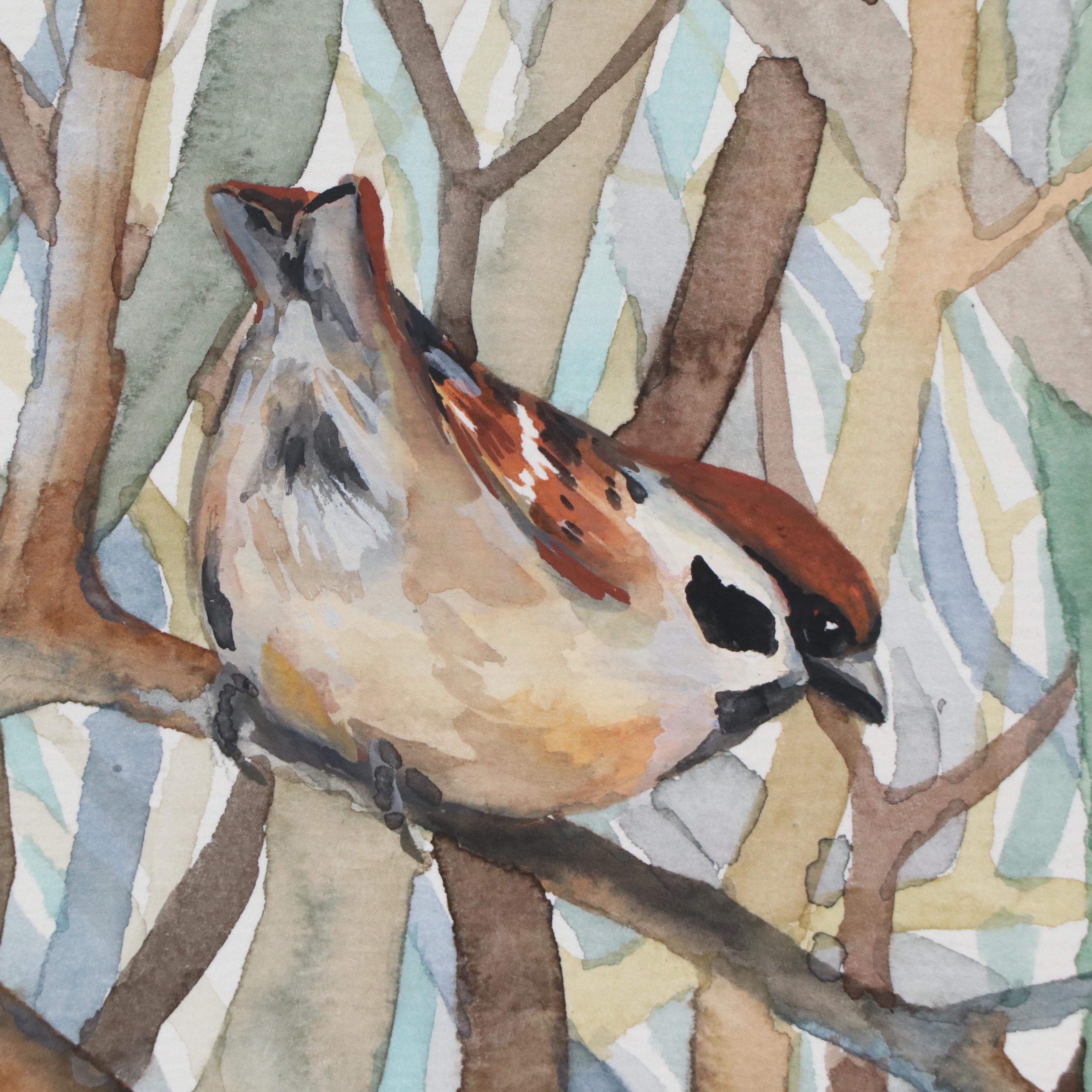 Anne Gorywine Watercolor Painting of Sparrows, 2024
