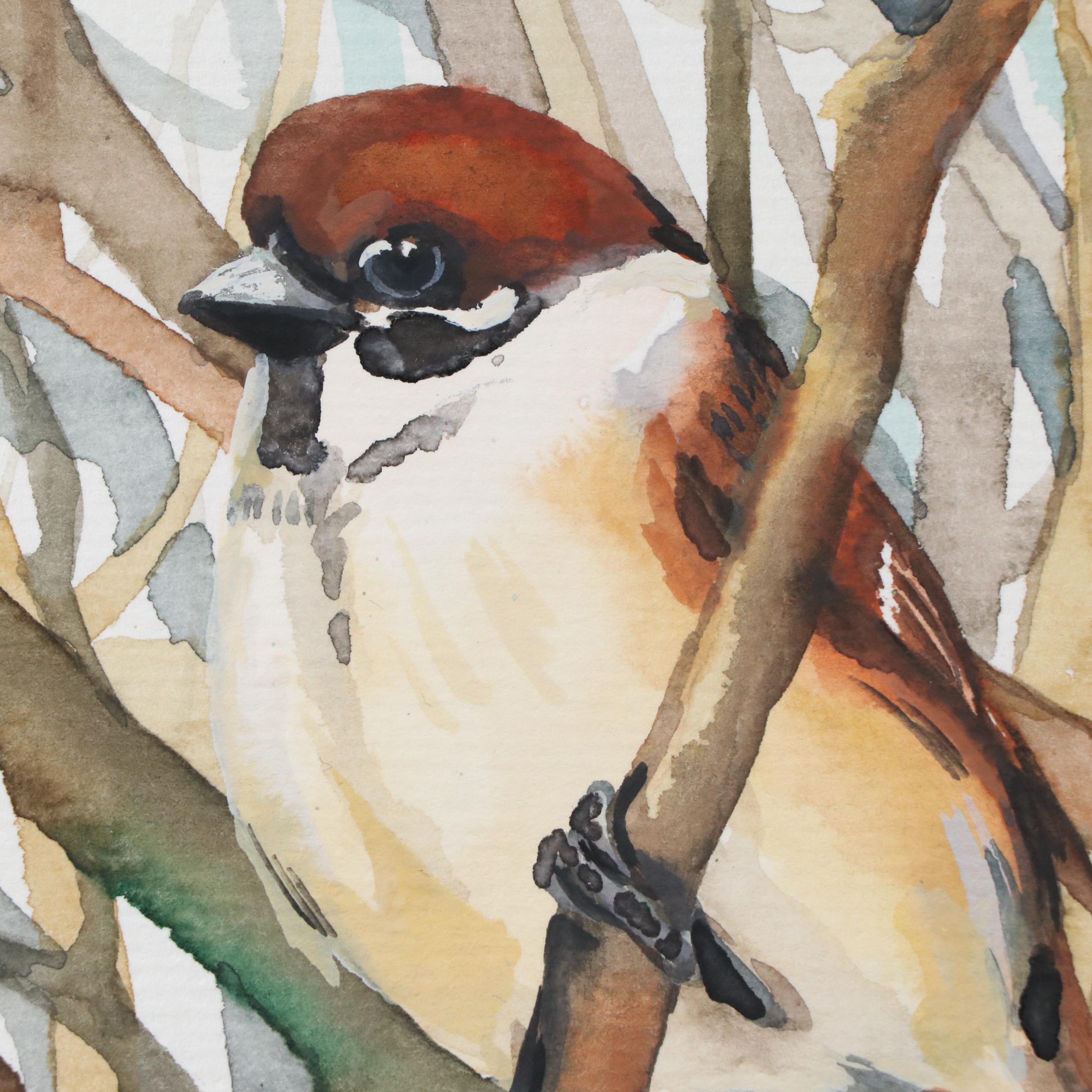 Anne Gorywine Watercolor Painting of Sparrows, 2024
